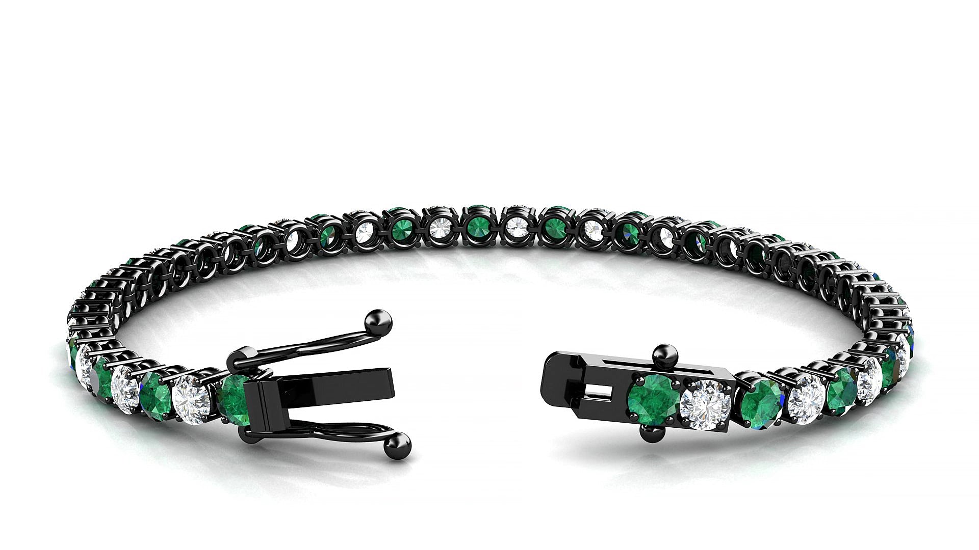 Capri 1-1 | 18k Black Gold 3.4 mm Round Natural Emerald & Diamond 18 cm Tennis Bracelet