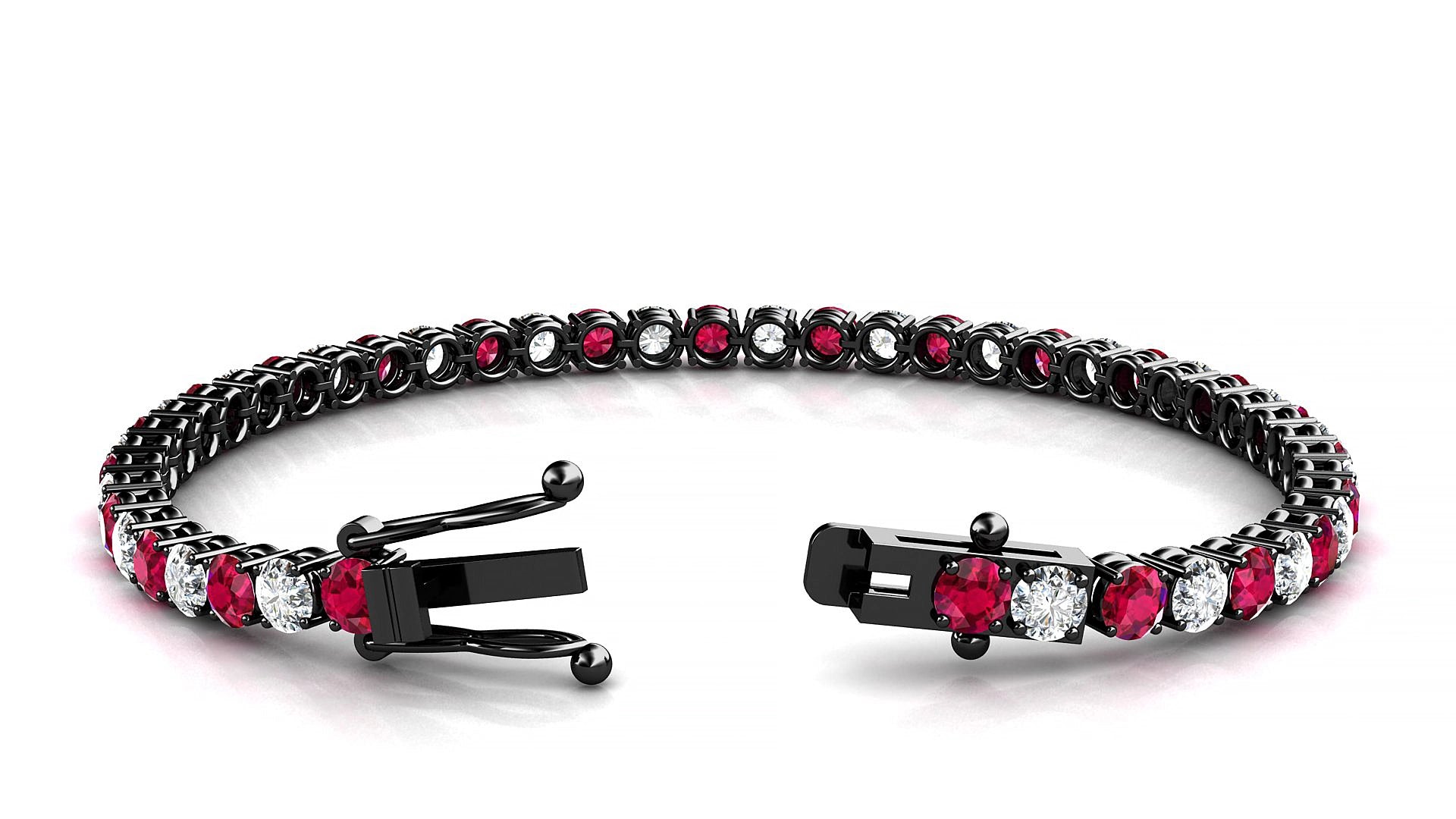 Capri 1-1 | 18k Black Gold 3.4 mm Round Natural Ruby & Diamond 15 cm Tennis Bracelet