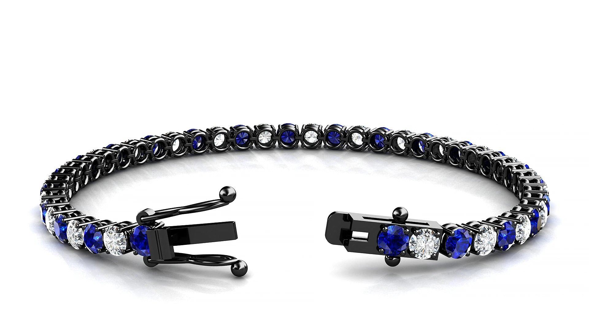 Capri 1-1 | 18k Black Gold 3.4 mm Round Natural Sapphire & Diamond 15 cm Tennis Bracelet