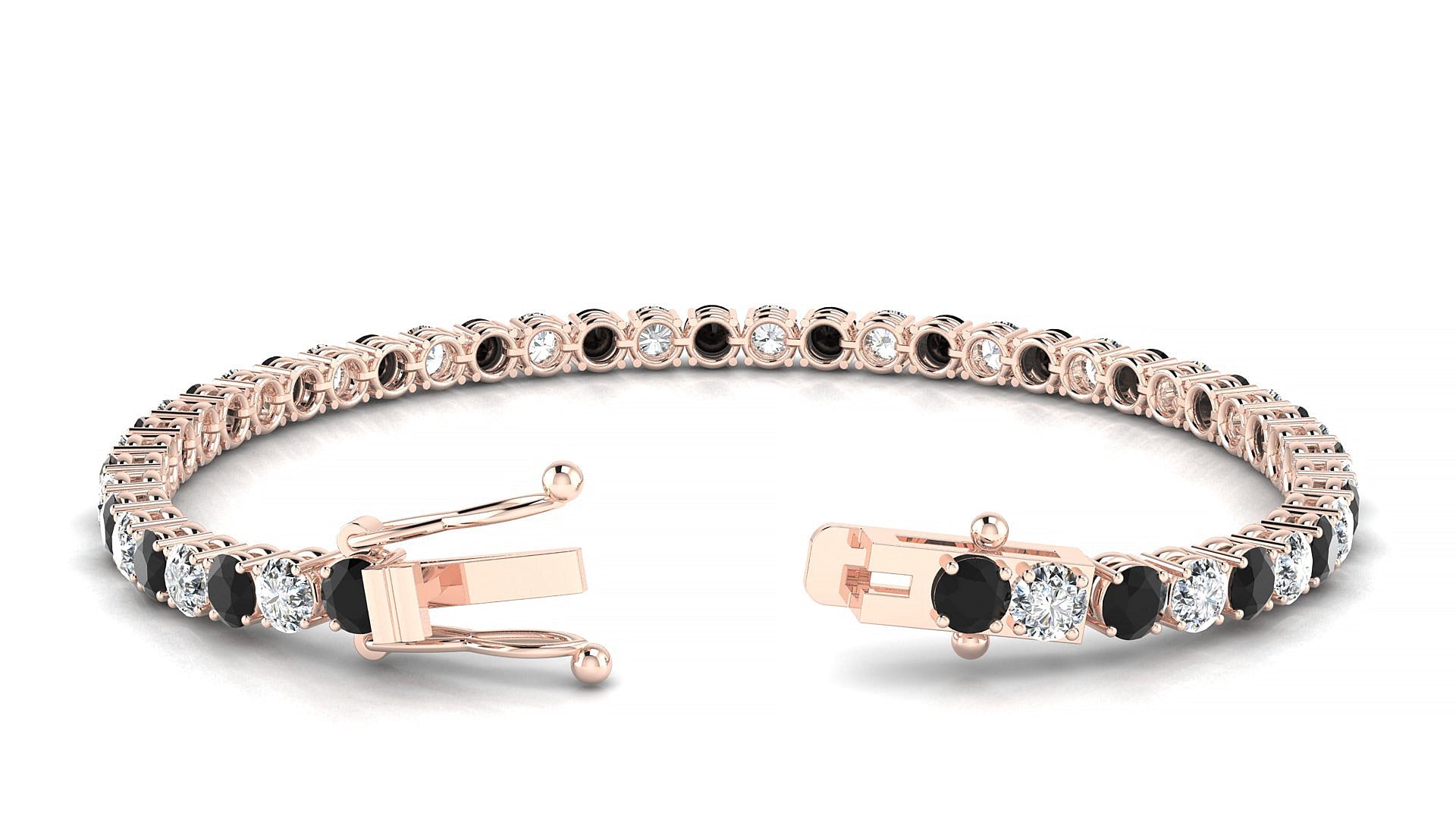 Capri 1-1 | 18k Rose Gold 3.4 mm Round Natural Black Diamond & Diamond Tennis Bracelet