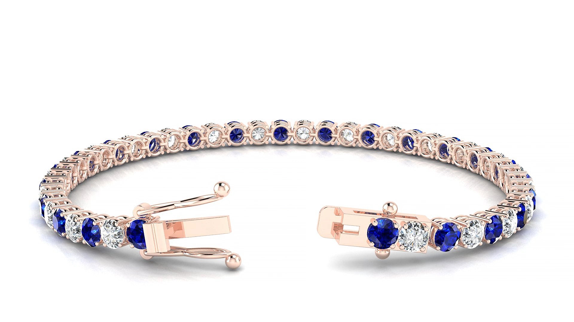 Capri 1-1 | 18k Rose Gold 3.4 mm Round Natural Sapphire & Diamond 15 cm Tennis Bracelet