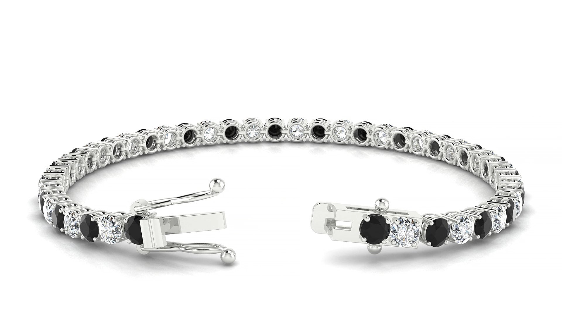 Capri 1-1 | 18k White Gold 3.4 mm Round Natural Black Diamond & Diamond 16 cm Tennis Bracelet