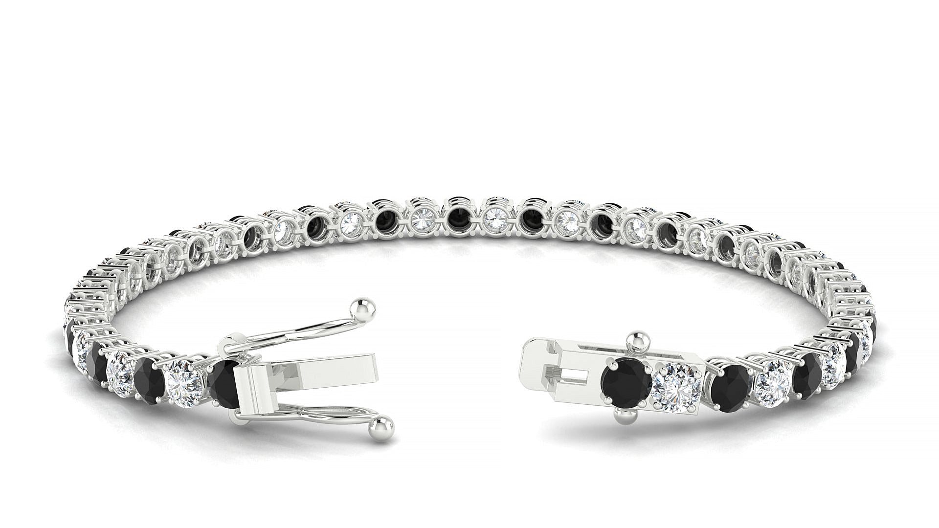 Capri 1-1 | 18k White Gold 3.4 mm Round Natural Black Diamond & Diamond Tennis Bracelet