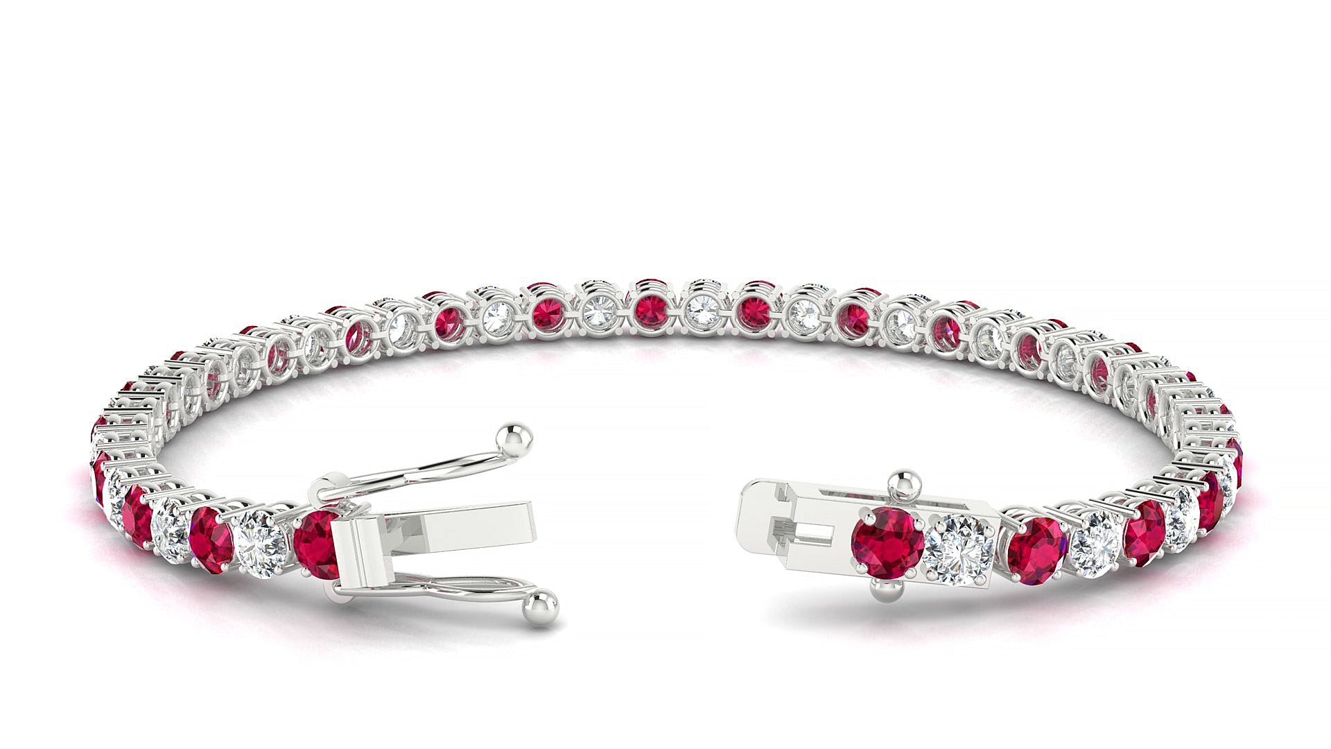 Capri 1-1 | 18k White Gold 3.4 mm Round Natural Ruby & Diamond Tennis Bracelet