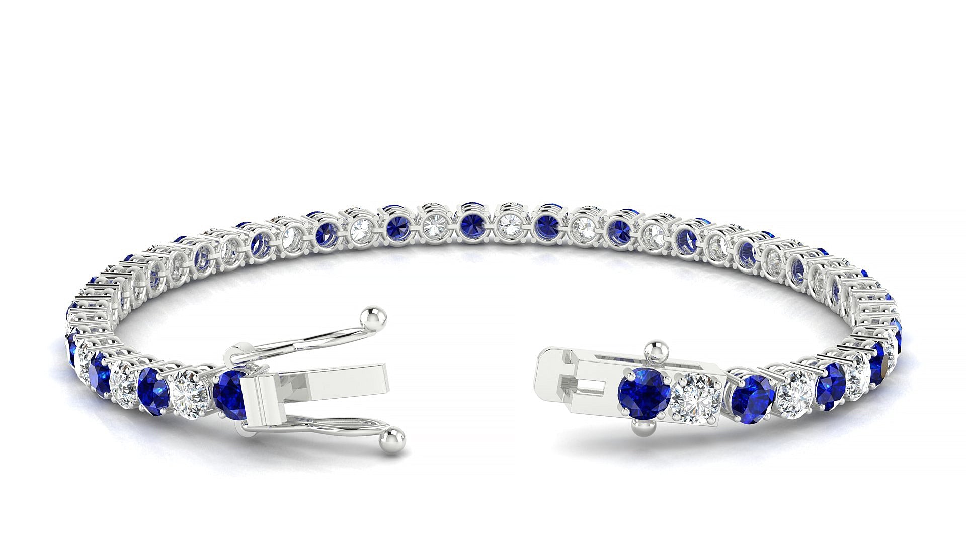 Capri 1-1 | 18k White Gold 3.4 mm Round Natural Sapphire & Diamond Tennis Bracelet