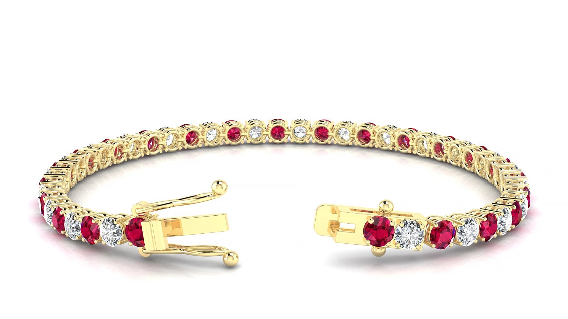 Capri 1-1 | 18k Yellow Gold 3.4 mm Round Natural Ruby & Diamond 17 cm Tennis Bracelet