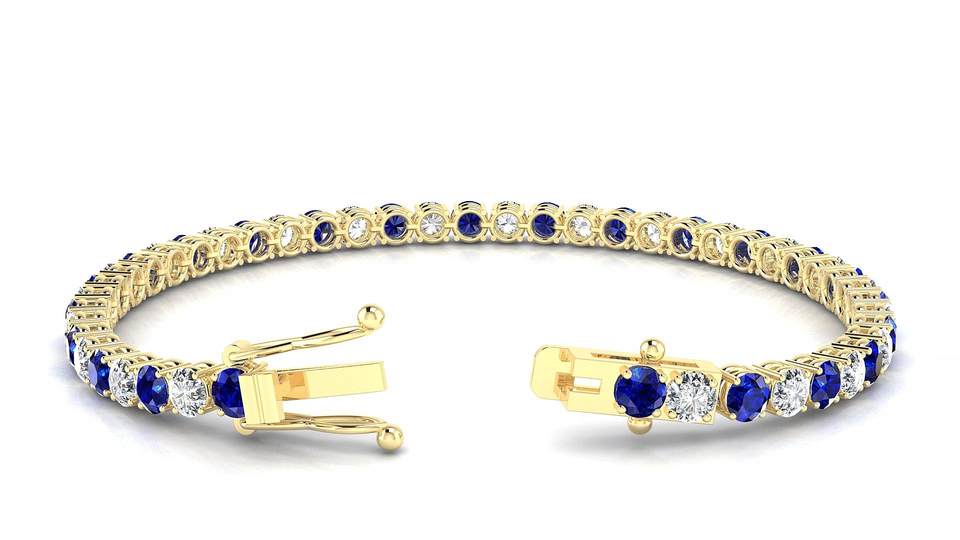 Capri 1-1 | 18k Yellow Gold 3.4 mm Round Natural Sapphire & Diamond 20 cm Tennis Bracelet