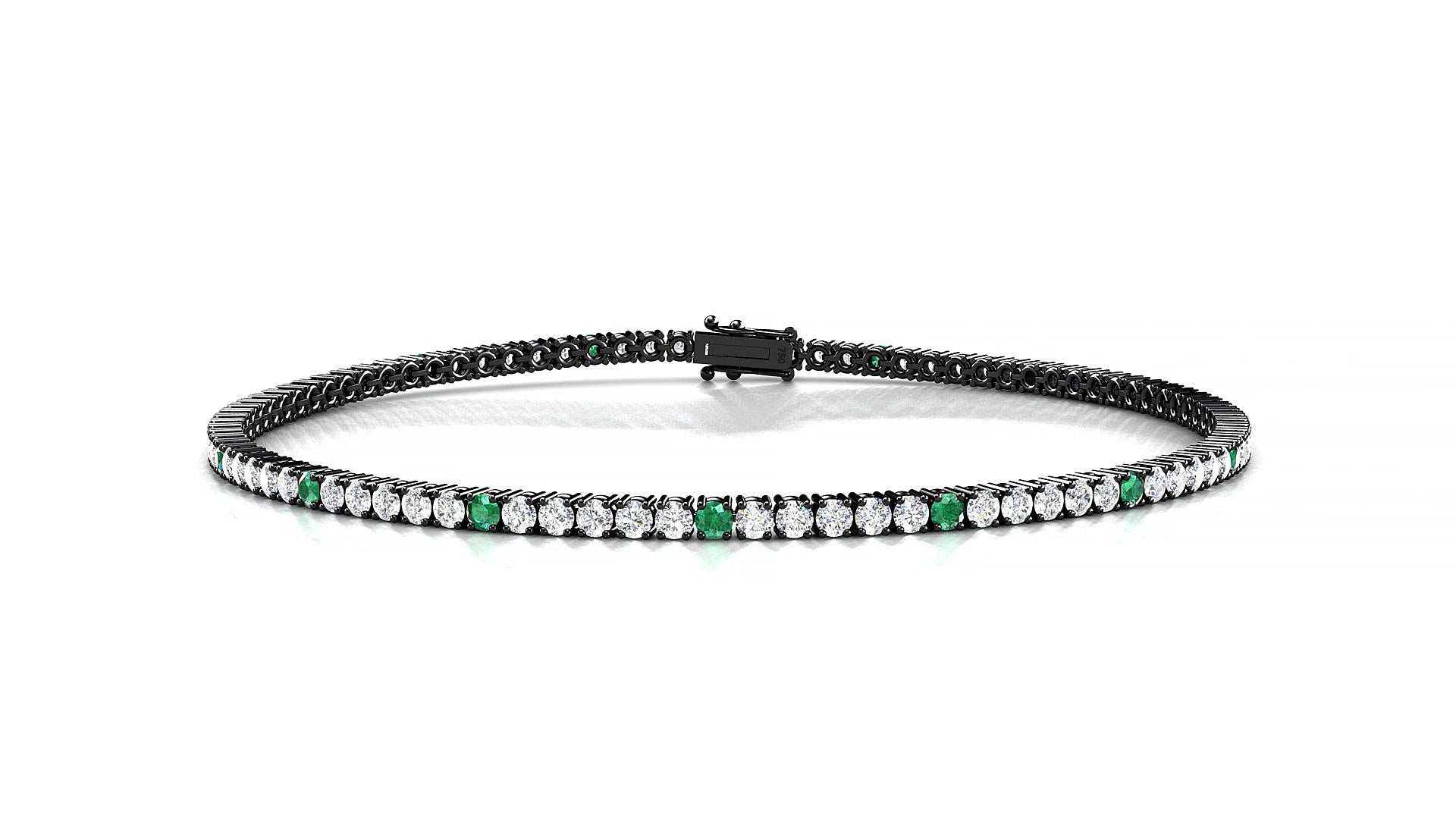 Capri 1-5 | 18k Black Gold 1.7 mm Round Natural Emerald & Diamond 15 cm Tennis Bracelet