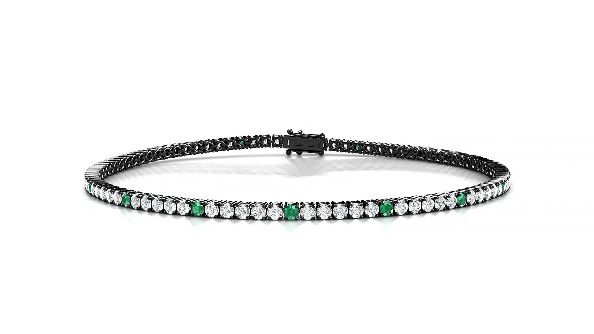 Capri 1-5 | 18k Black Gold 1.7 mm Round Natural Emerald & Diamond Tennis Bracelet