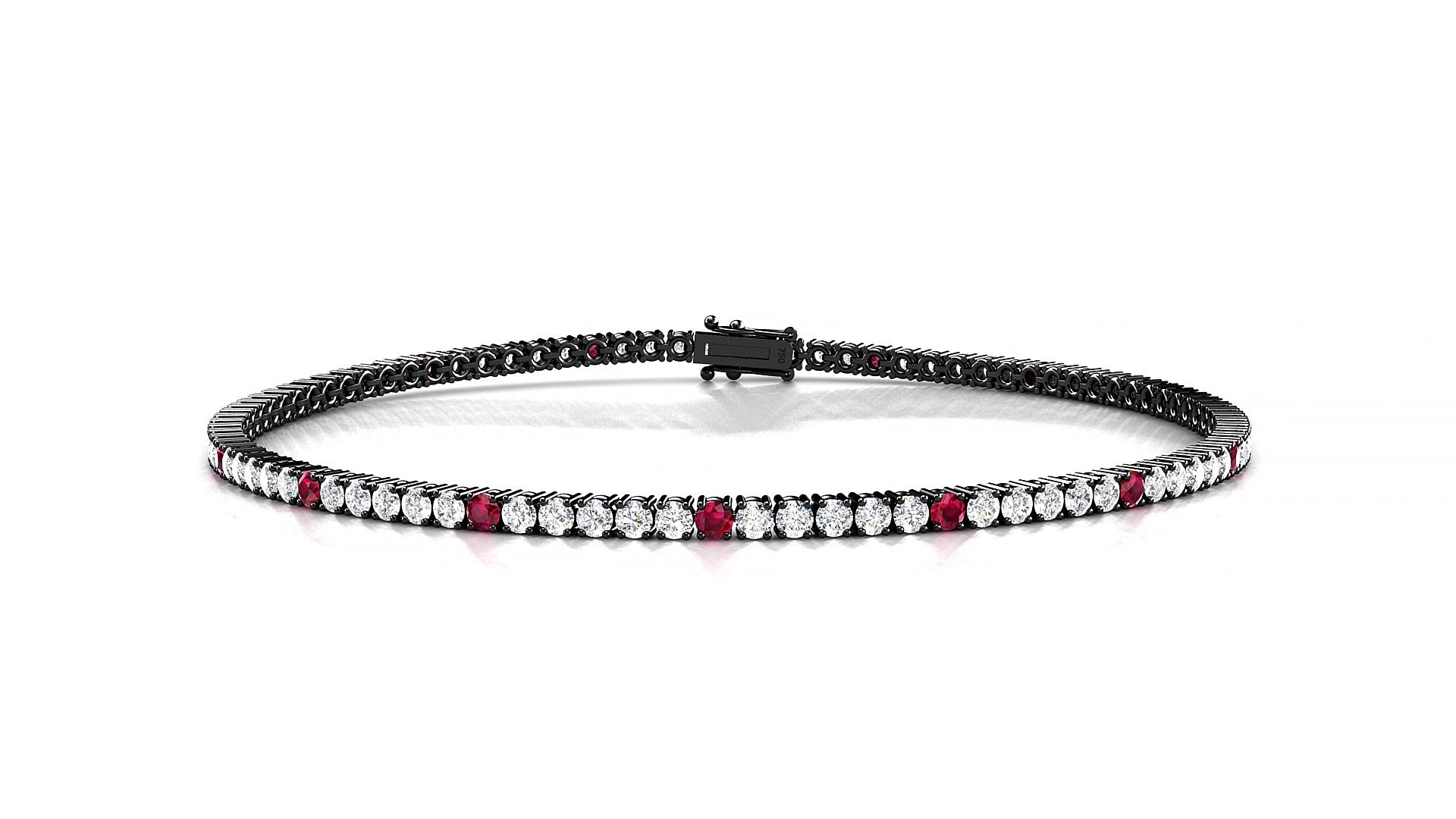 Capri 1-5 | 18k Black Gold 1.7 mm Round Natural Ruby & Diamond 15 cm Tennis Bracelet