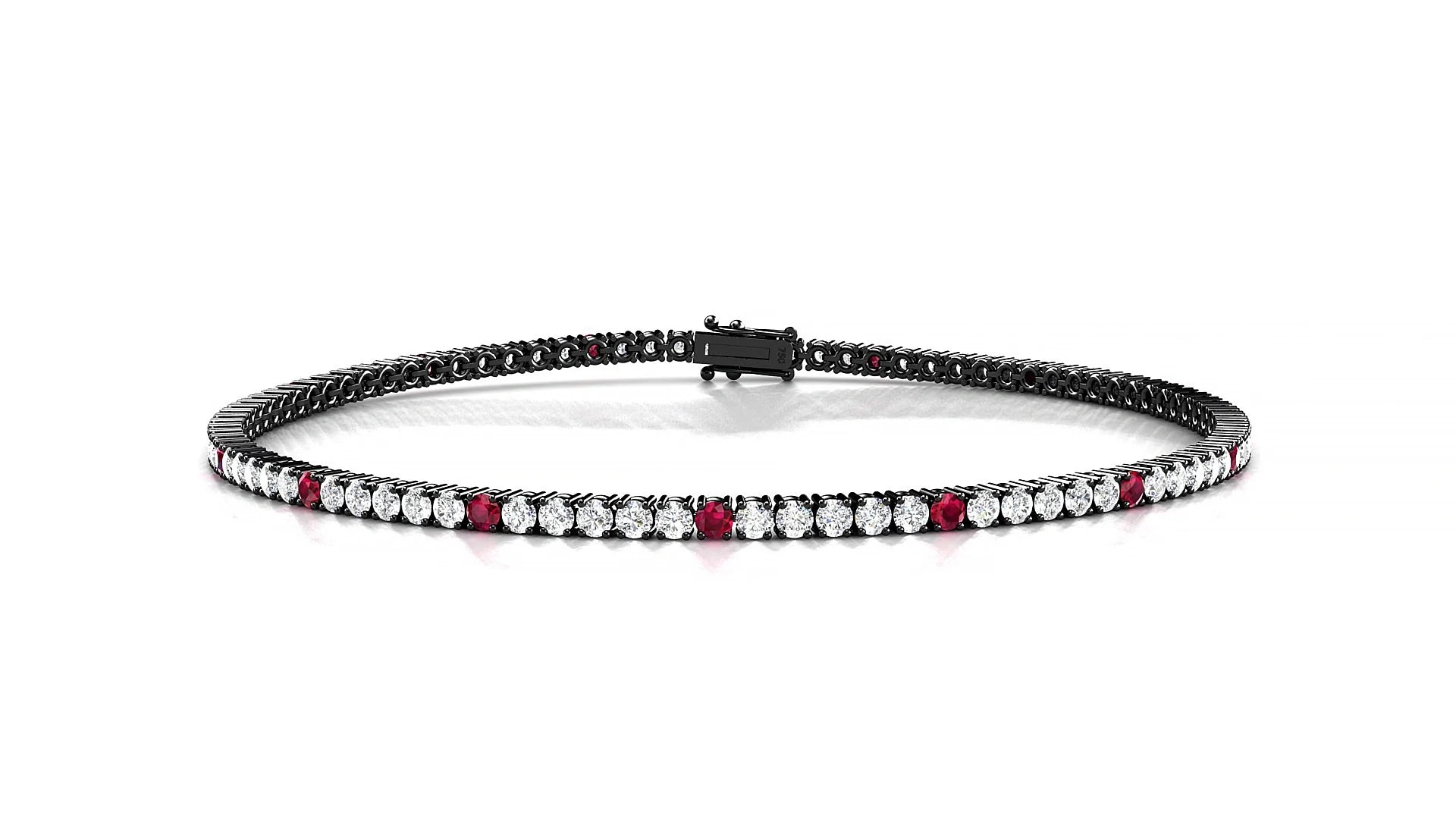 Capri 1-5 | 18k Black Gold 1.7 mm Round Natural Ruby & Diamond Tennis Bracelet