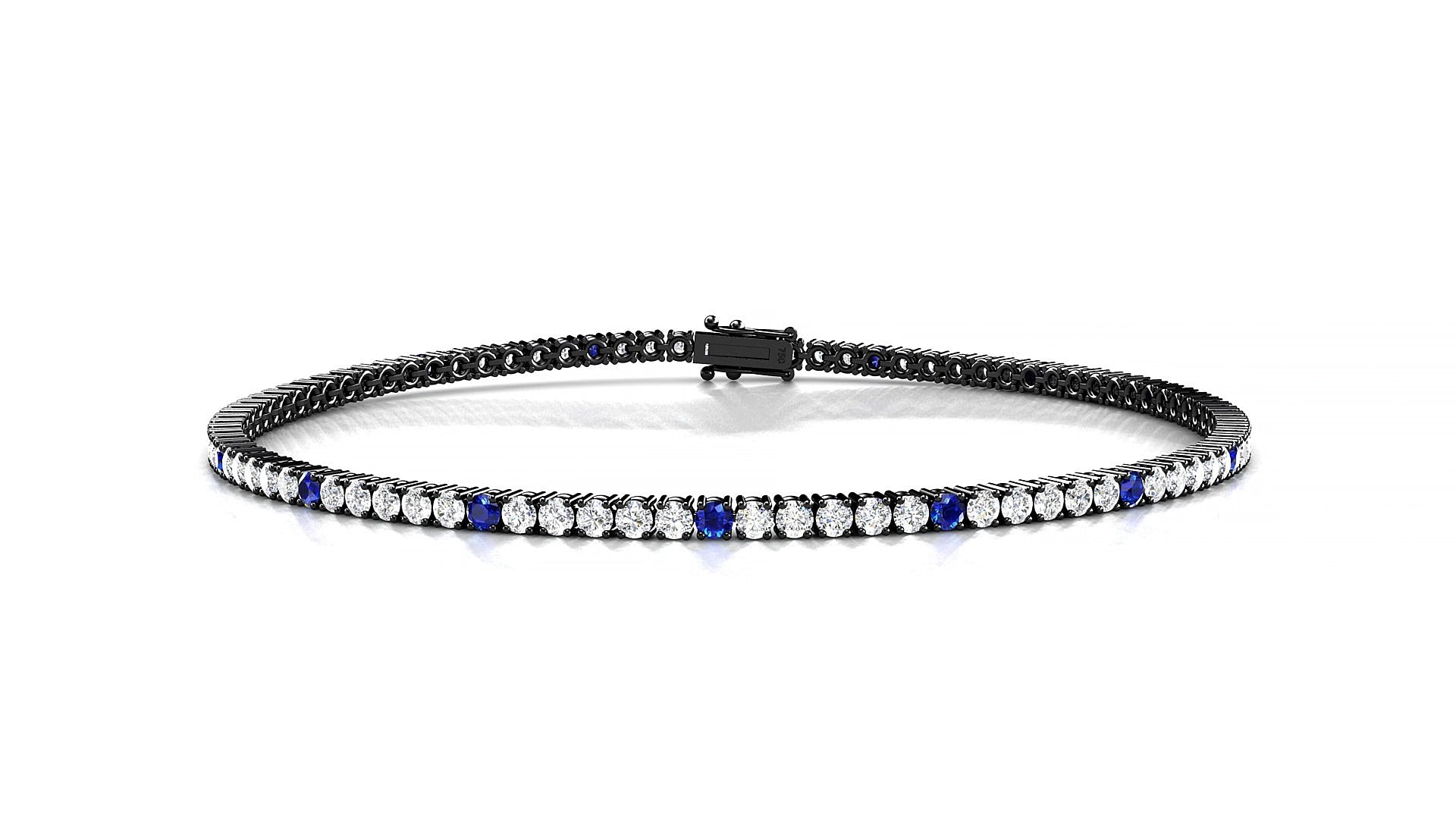 Capri 1-5 | 18k Black Gold 1.7 mm Round Natural Sapphire & Diamond 18 cm Tennis Bracelet