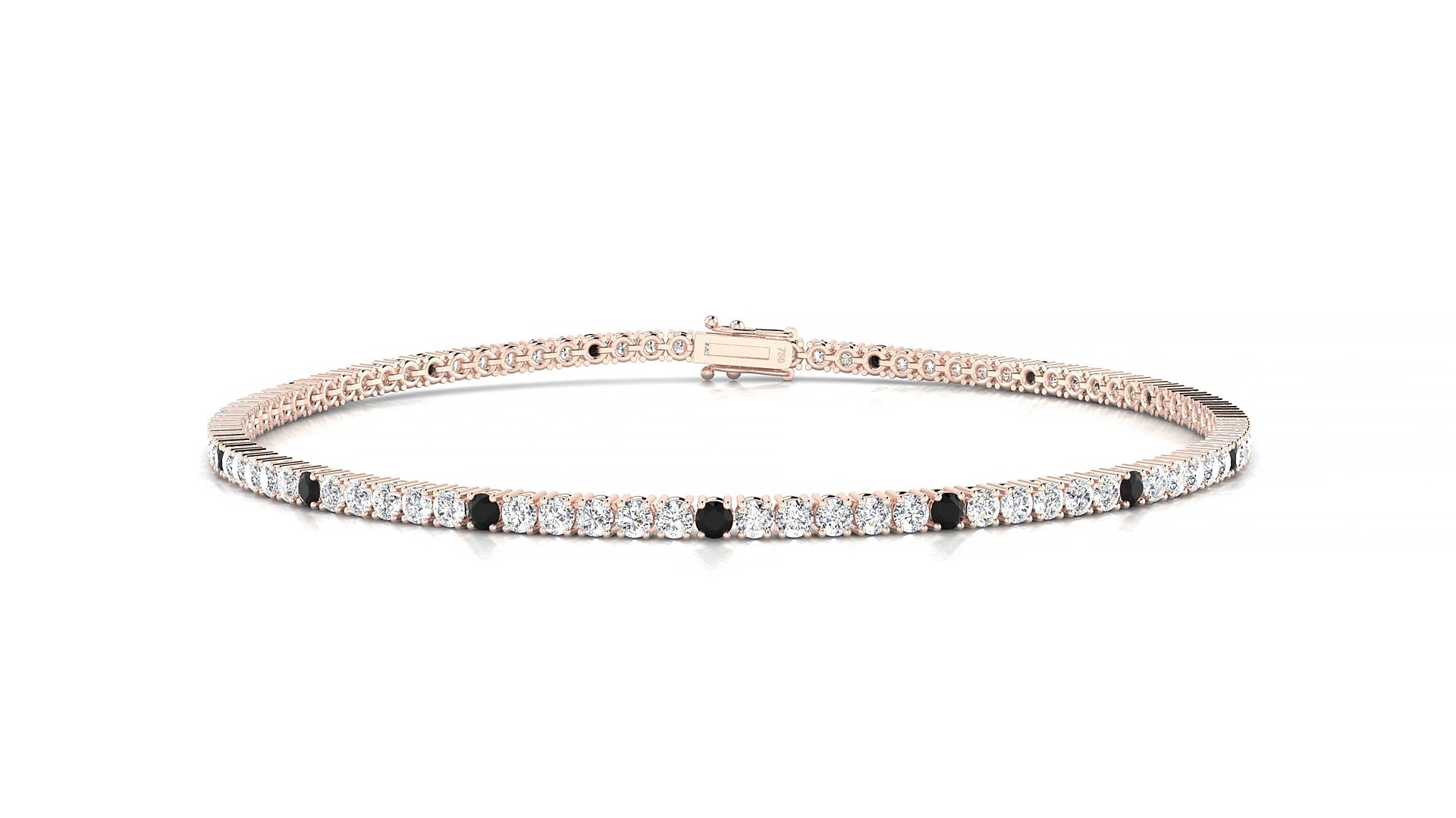 Capri 1-5 | 18k Rose Gold 1.7 mm Round Natural Black Diamond & Diamond 17 cm Tennis Bracelet