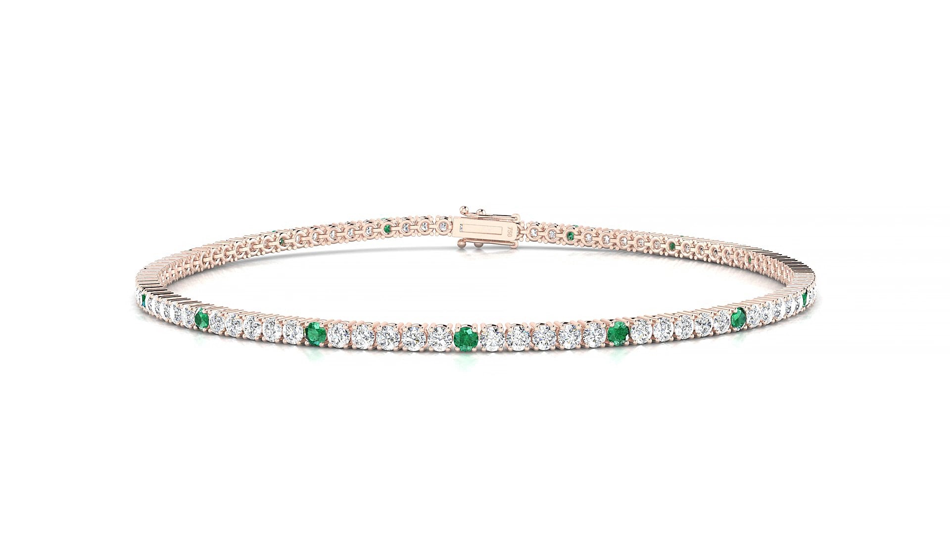 Capri 1-5 | 18k Rose Gold 1.7 mm Round Natural Emerald & Diamond 17 cm Tennis Bracelet