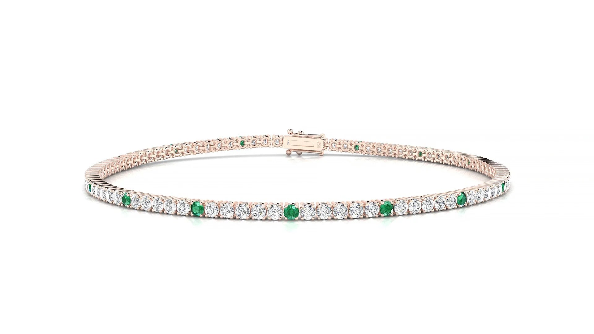 Capri 1-5 | 18k Rose Gold 1.7 mm Round Natural Emerald & Diamond Tennis Bracelet