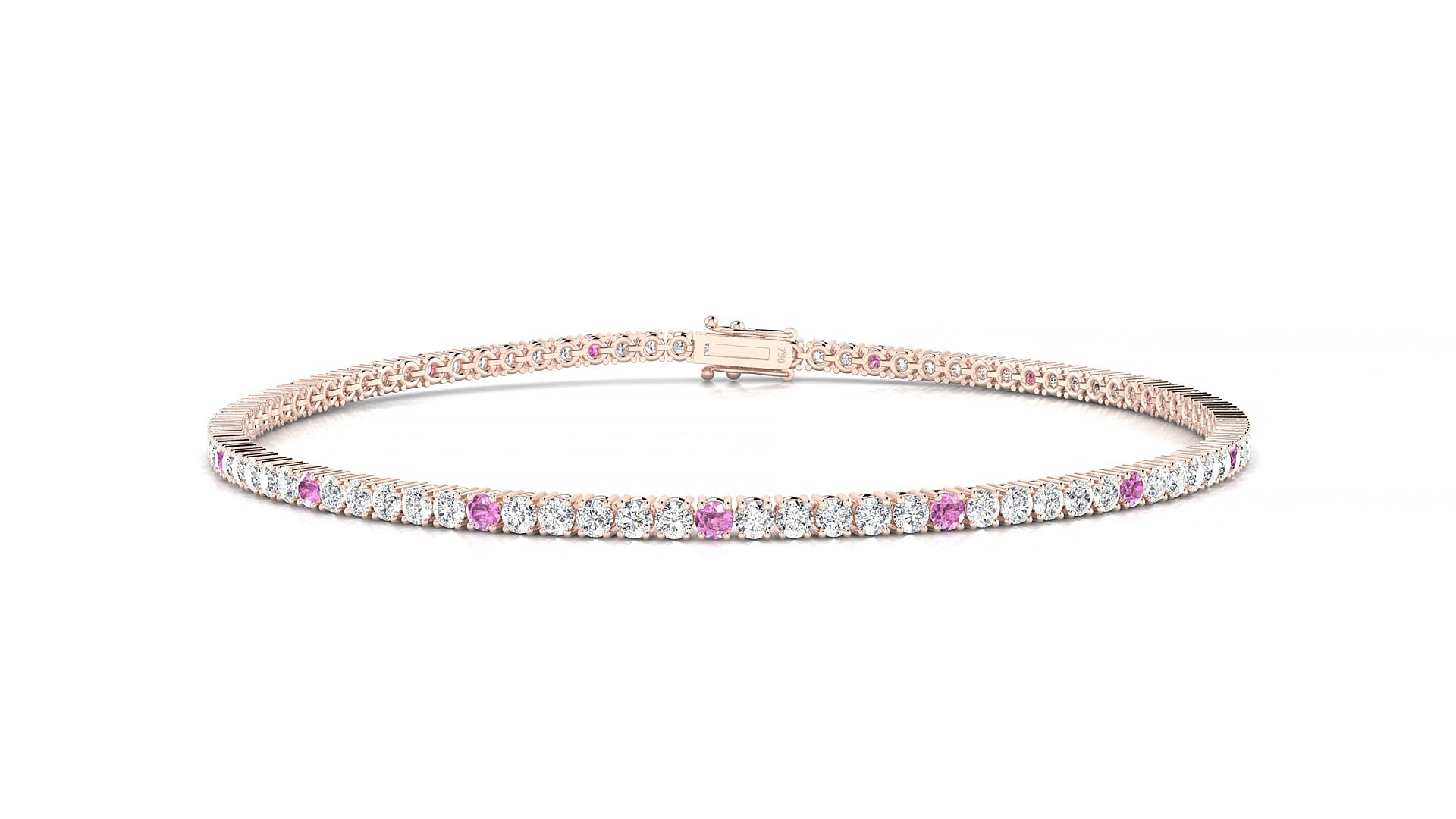 Capri 1-5 | 18k Rose Gold 1.7 mm Round Natural Pink Sapphire & Diamond 17 cm Tennis Bracelet