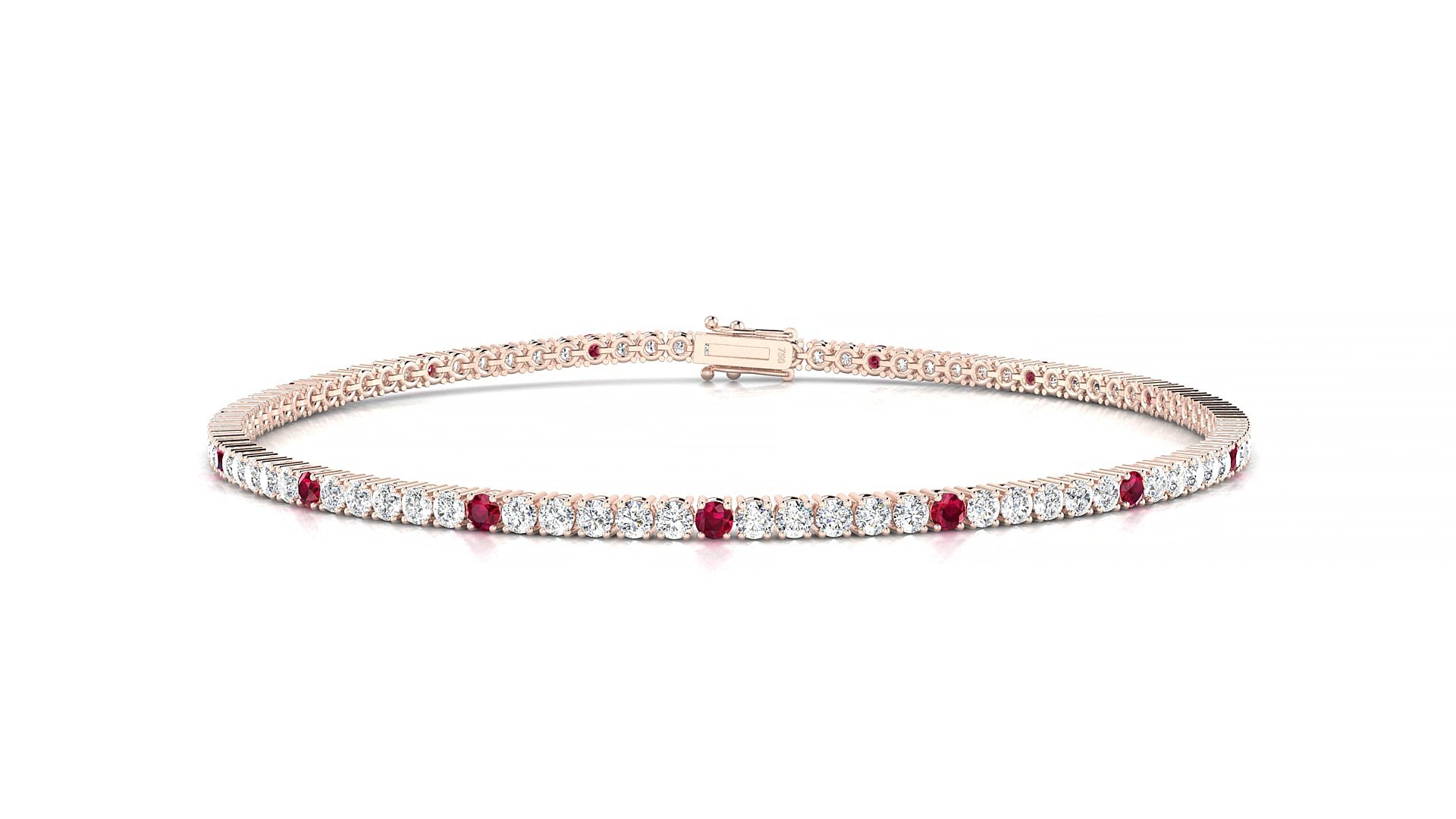 Capri 1-5 | 18k Rose Gold 1.7 mm Round Natural Ruby & Diamond 18 cm Tennis Bracelet