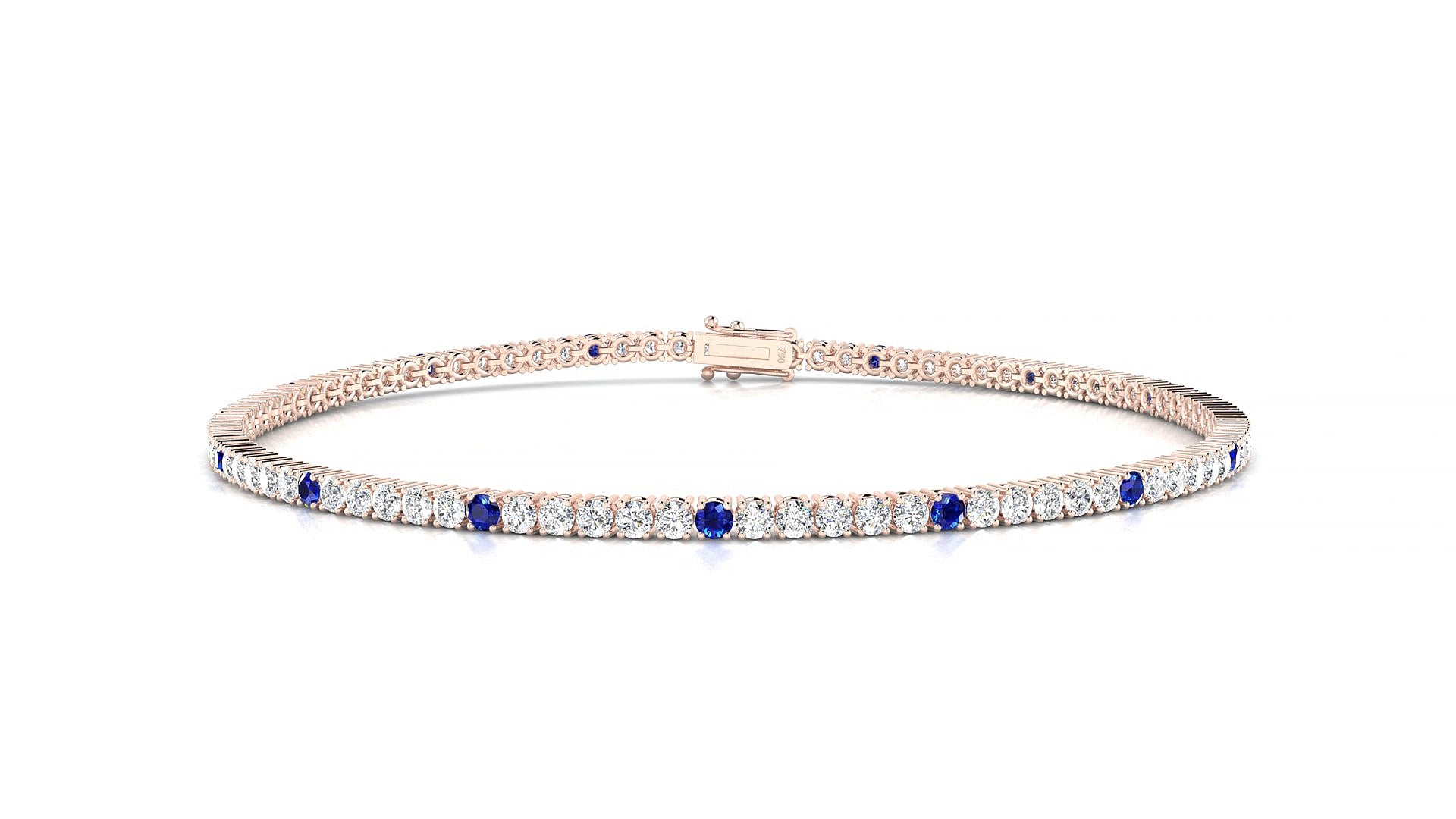 Capri 1-5 | 18k Rose Gold 1.7 mm Round Natural Sapphire & Diamond 20 cm Tennis Bracelet