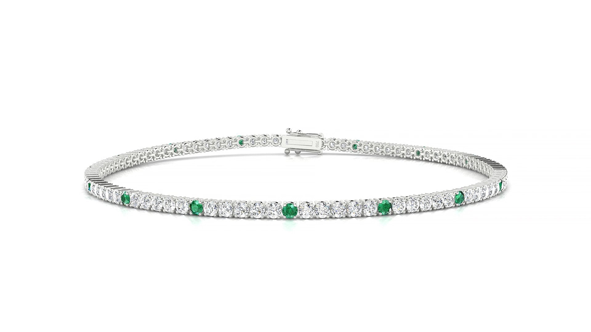 Capri 1-5 | 18k White Gold 1.7 mm Round Natural Emerald & Diamond 18 cm Tennis Bracelet
