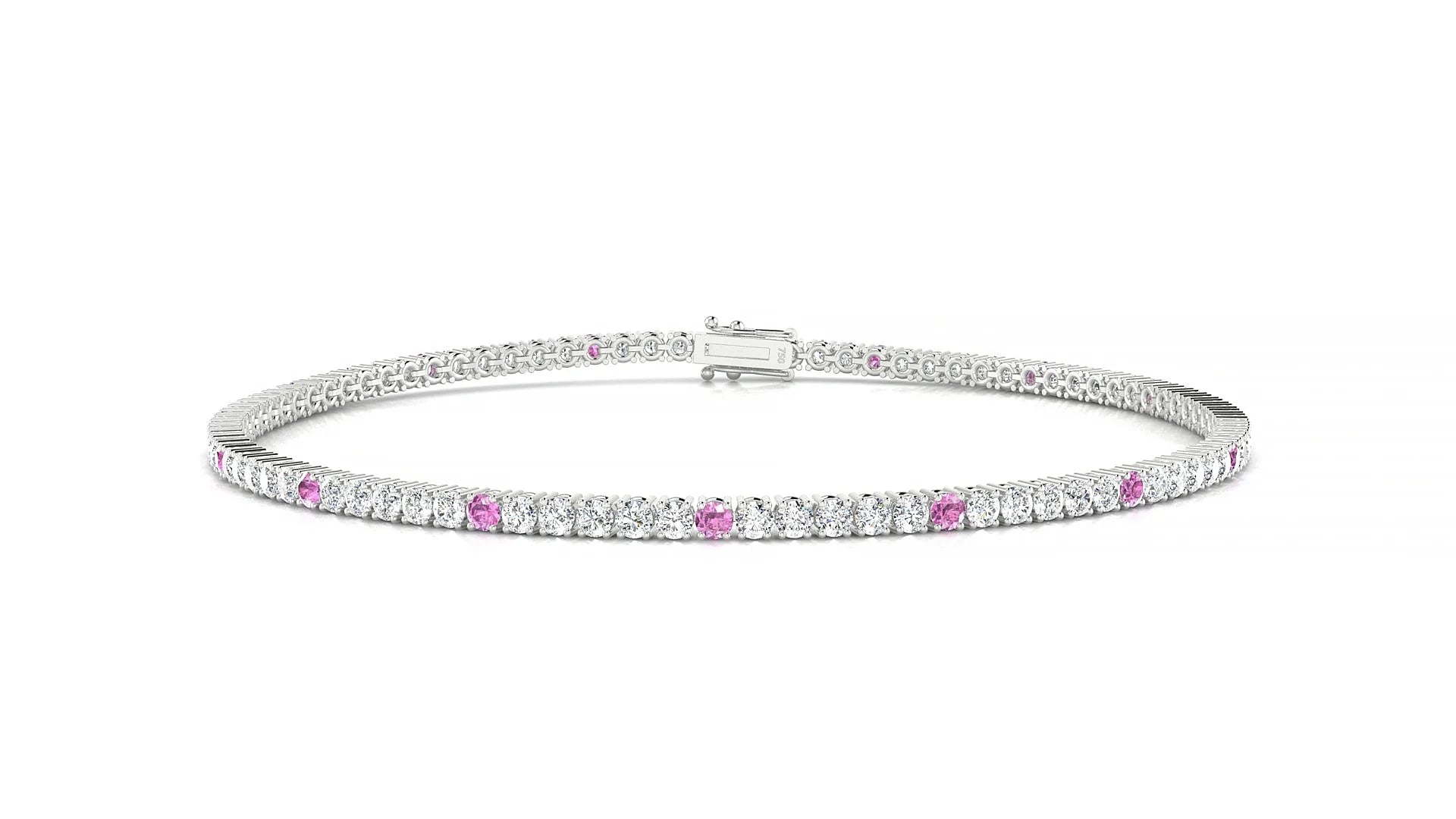 Capri 1-5 | 18k White Gold 1.7 mm Round Natural Pink Sapphire & Diamond Tennis Bracelet