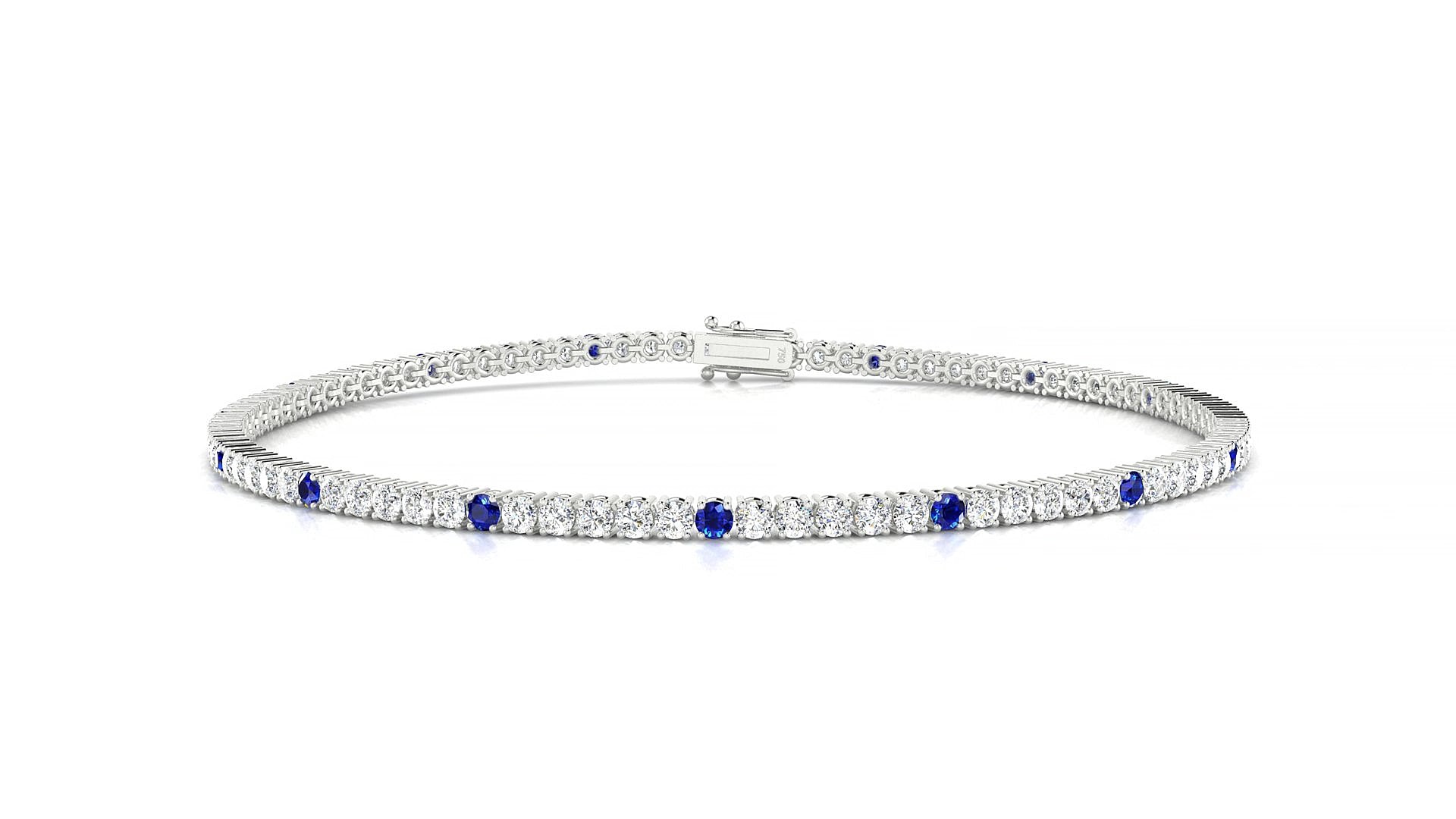 Capri 1-5 | 18k White Gold 1.7 mm Round Natural Sapphire & Diamond 19 cm Tennis Bracelet