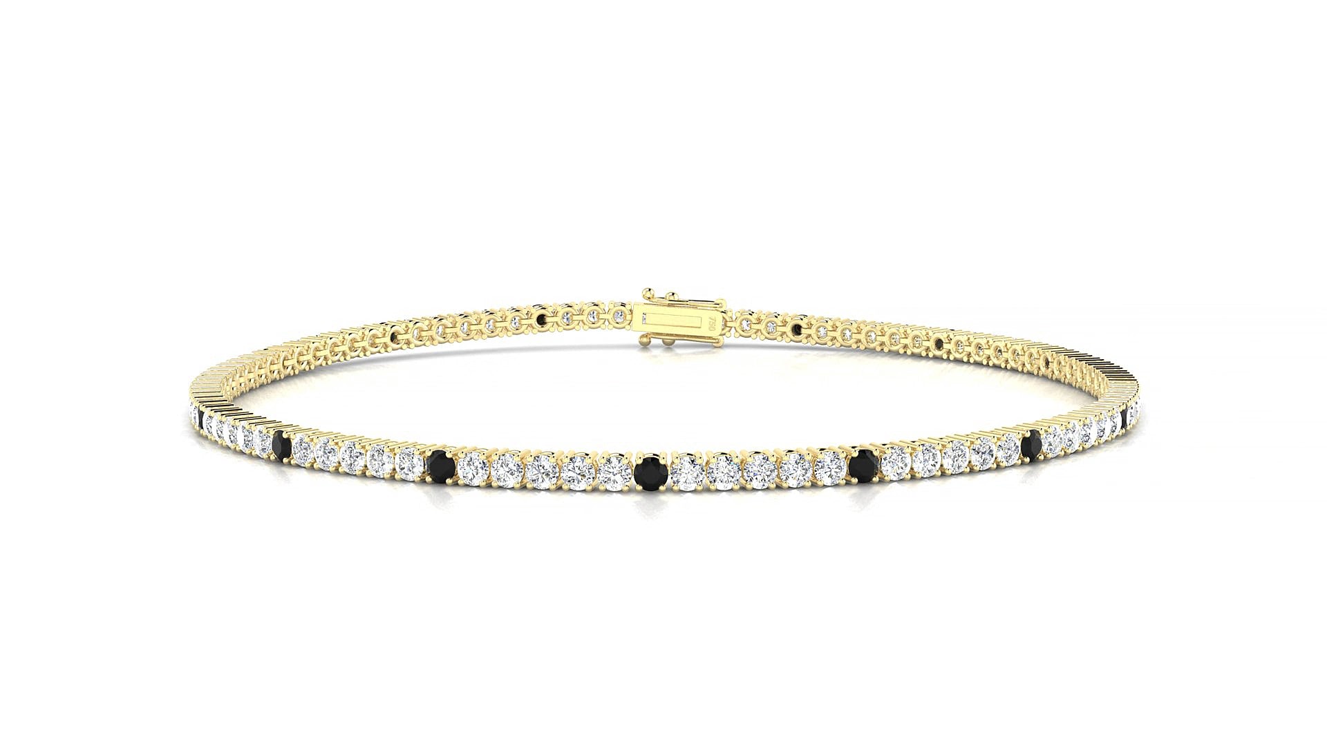 Capri 1-5 | 18k Yellow Gold 1.7 mm Round Natural Black Diamond & Diamond 17 cm Tennis Bracelet