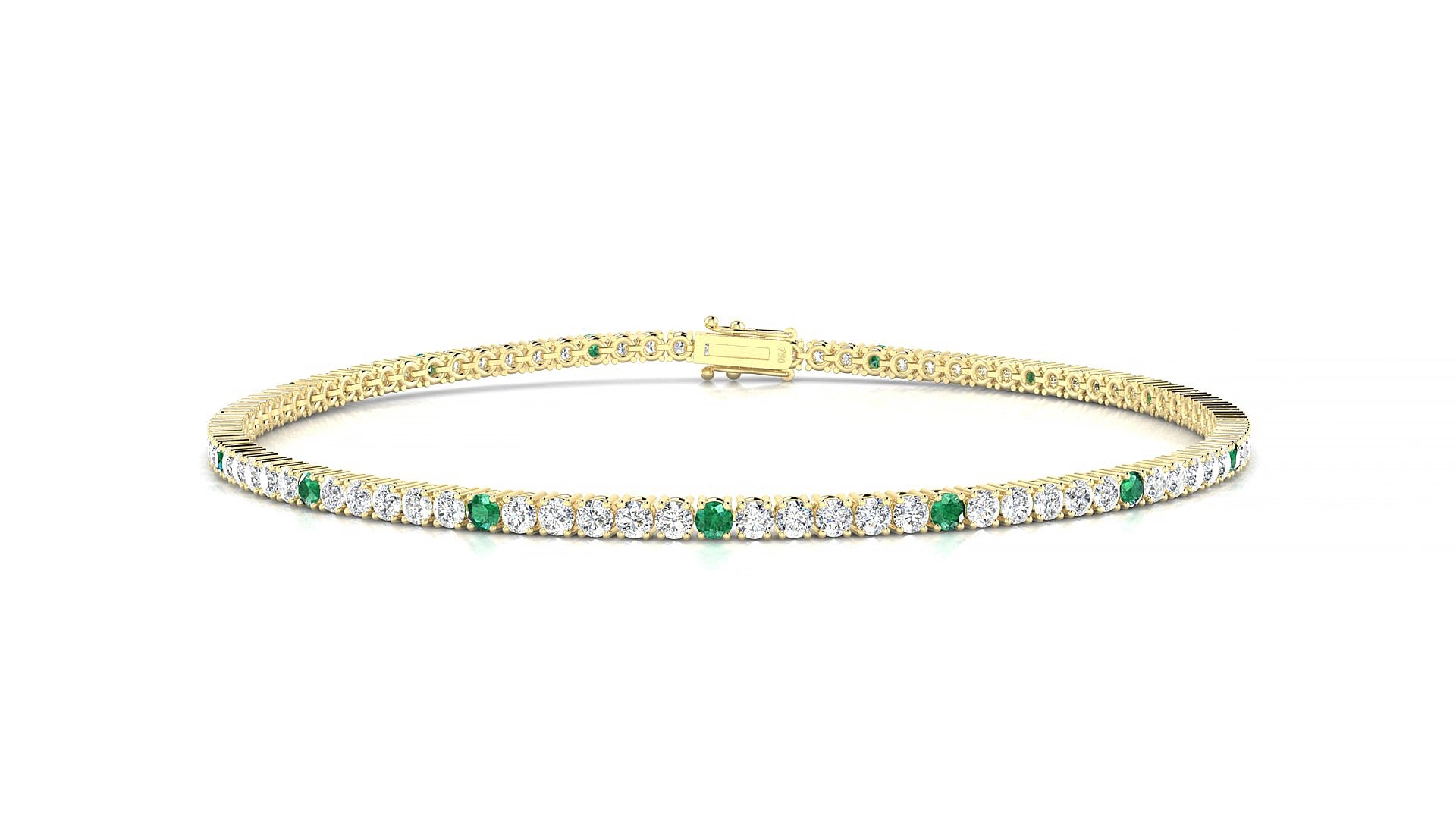Capri 1-5 | 18k Yellow Gold 1.7 mm Round Natural Emerald & Diamond 16 cm Tennis Bracelet