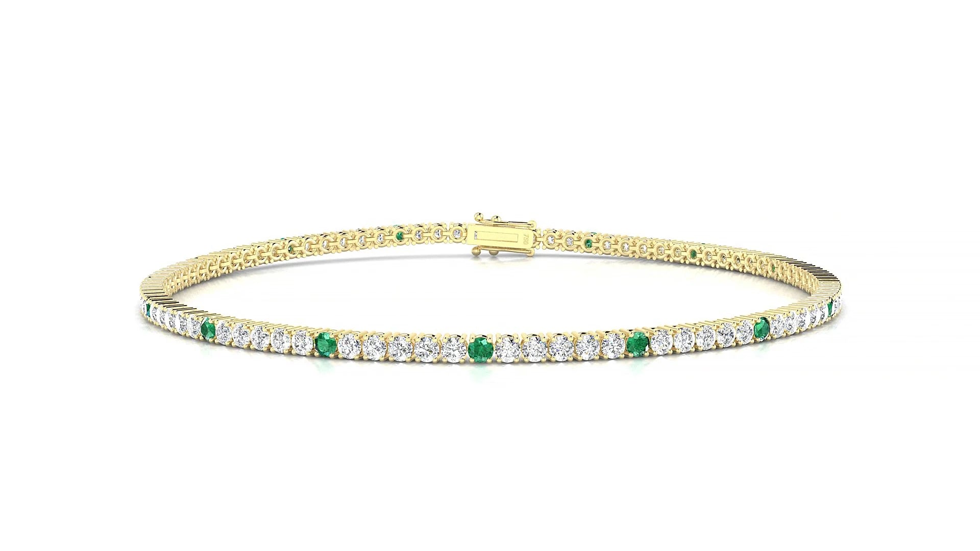 Capri 1-5 | 18k Yellow Gold 1.7 mm Round Natural Emerald & Diamond Tennis Bracelet