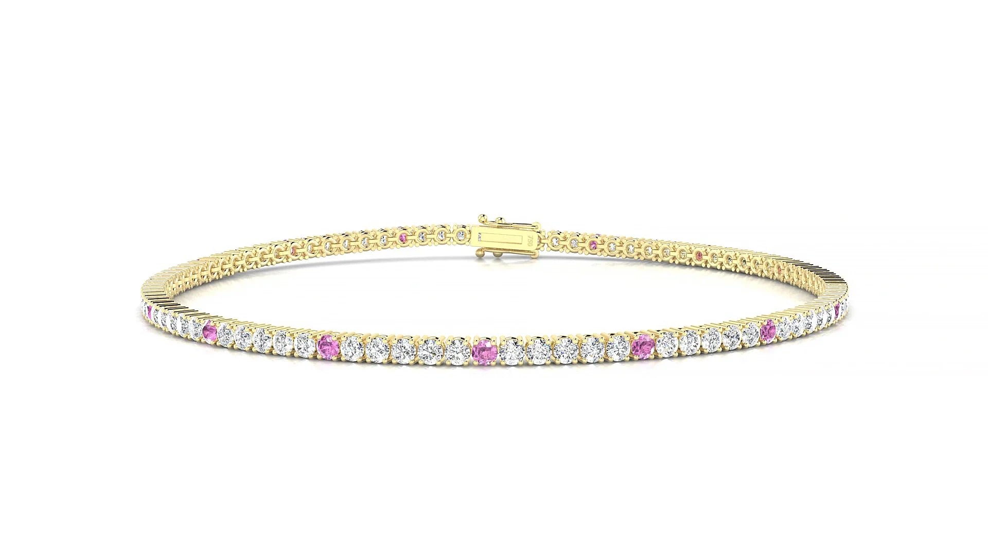 Capri 1-5 | 18k Yellow Gold 1.7 mm Round Natural Pink Sapphire & Diamond Tennis Bracelet