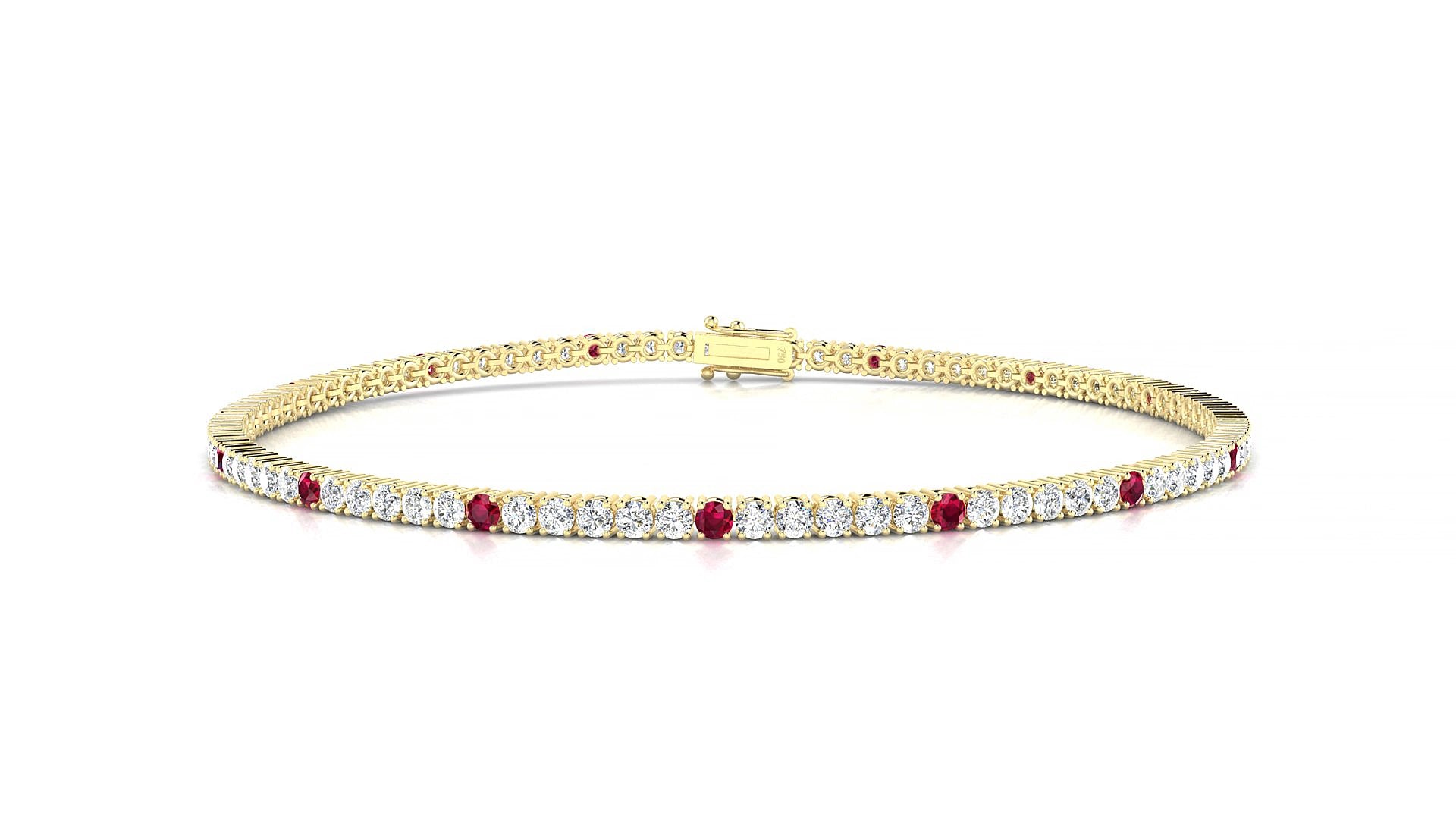 Capri 1-5 | 18k Yellow Gold 1.7 mm Round Natural Ruby & Diamond 15 cm Tennis Bracelet