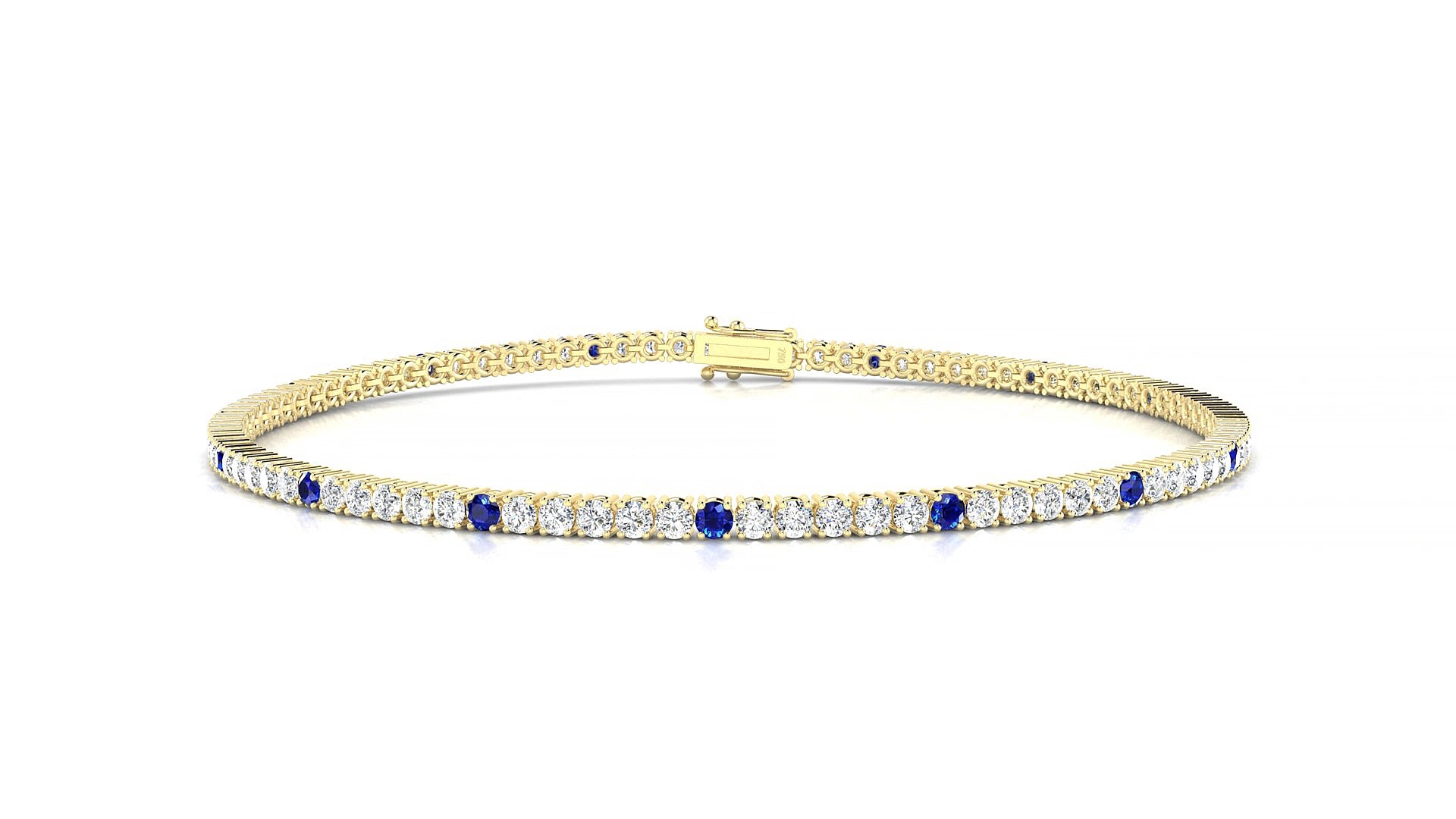 Capri 1-5 | 18k Yellow Gold 1.7 mm Round Natural Sapphire & Diamond 19 cm Tennis Bracelet