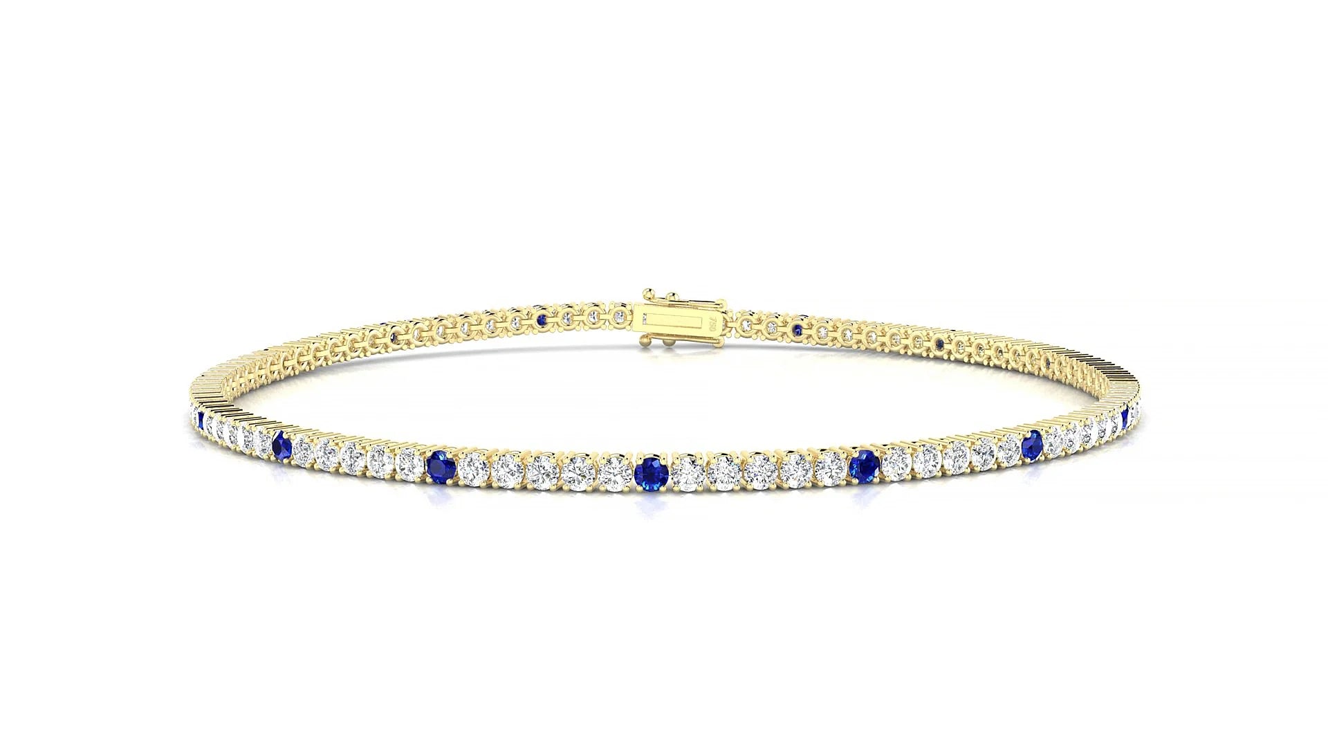 Capri 1-5 | 18k Yellow Gold 1.7 mm Round Natural Sapphire & Diamond Tennis Bracelet