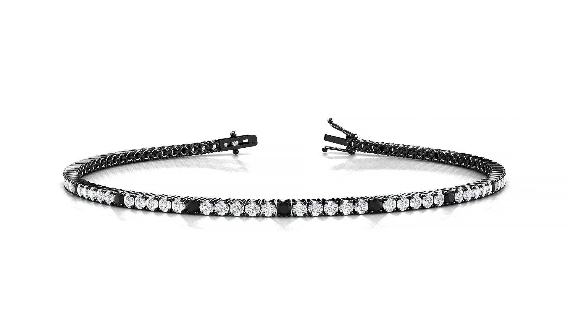 Capri 1-5 | 18k Black Gold 1.7 mm Round Natural Black Diamond & Diamond 17 cm Tennis Bracelet