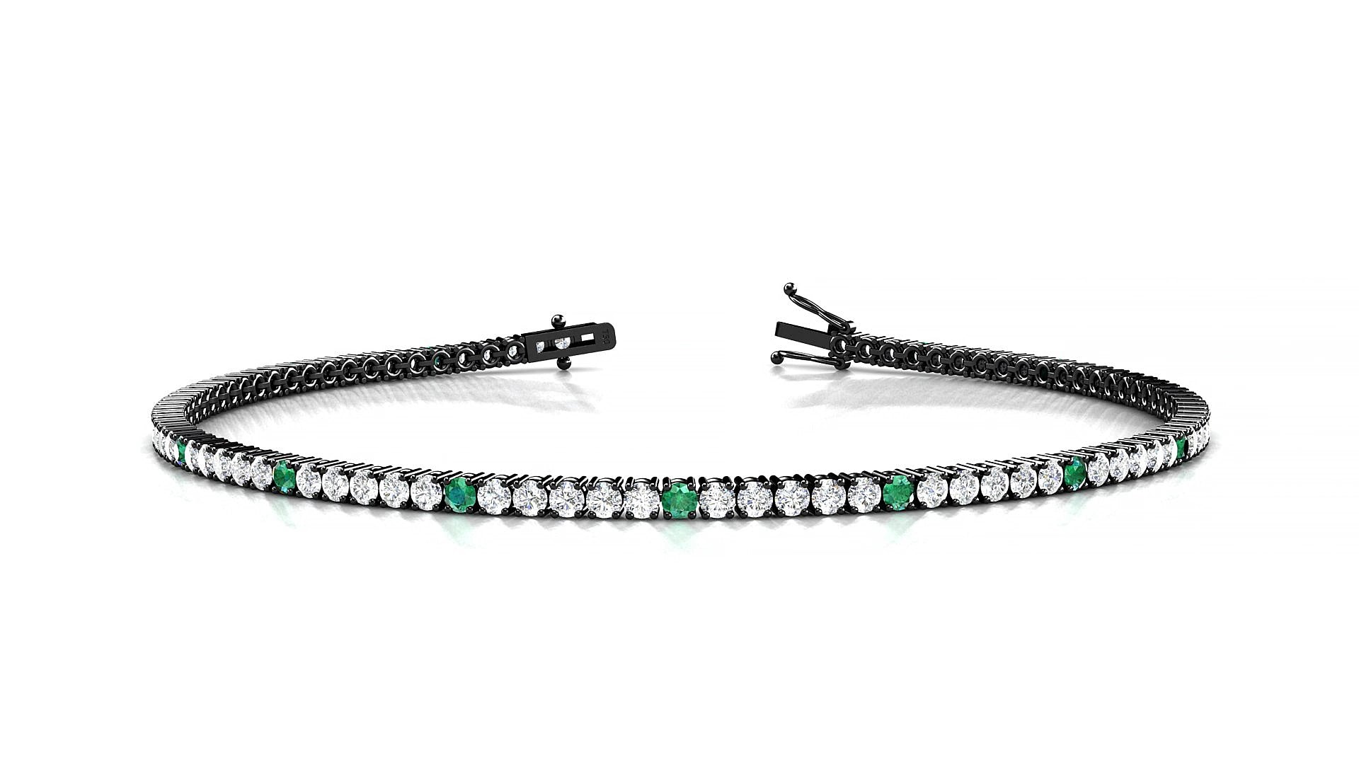 Capri 1-5 | 18k Black Gold 1.7 mm Round Natural Emerald & Diamond 16 cm Tennis Bracelet