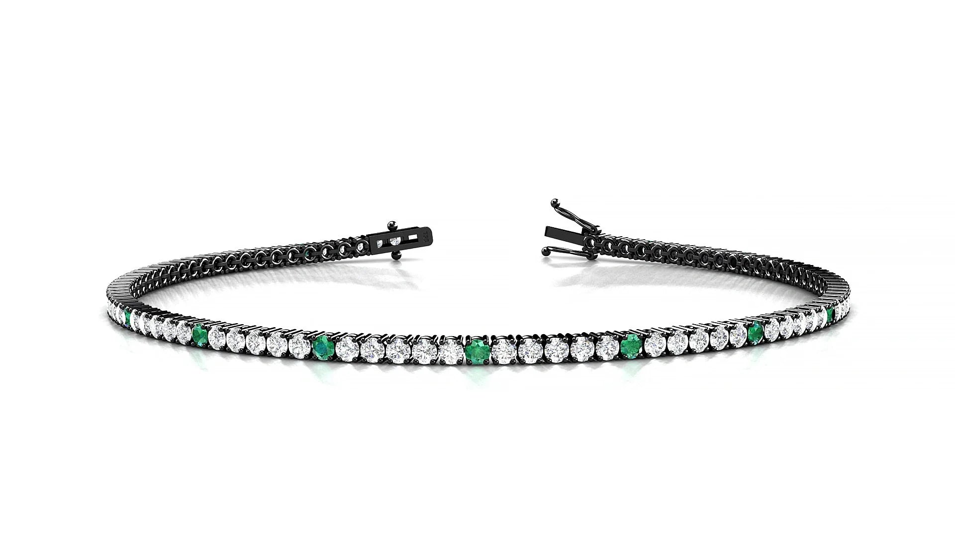 Capri 1-5 | 18k Black Gold 1.7 mm Round Natural Emerald & Diamond Tennis Bracelet
