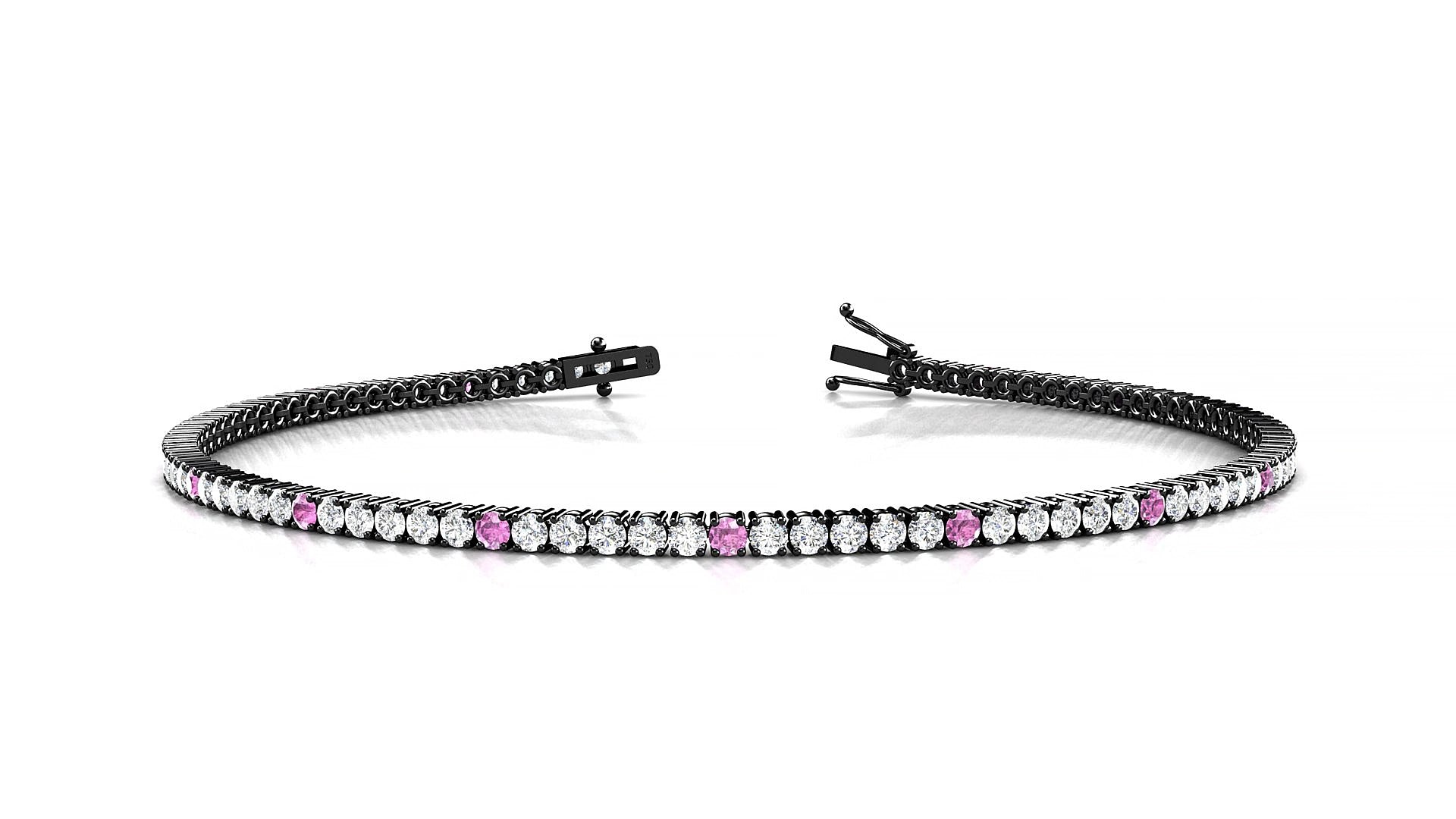 Capri 1-5 | 18k Black Gold 1.7 mm Round Natural Pink Sapphire & Diamond 15 cm Tennis Bracelet