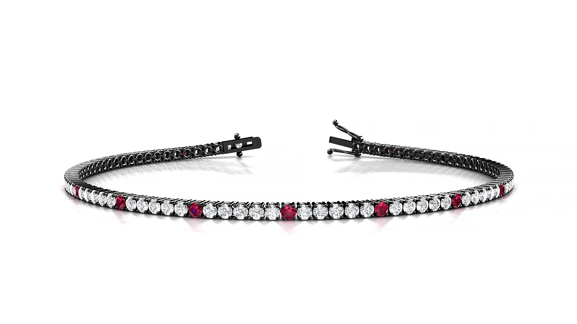 Capri 1-5 | 18k Black Gold 1.7 mm Round Natural Ruby & Diamond 17 cm Tennis Bracelet
