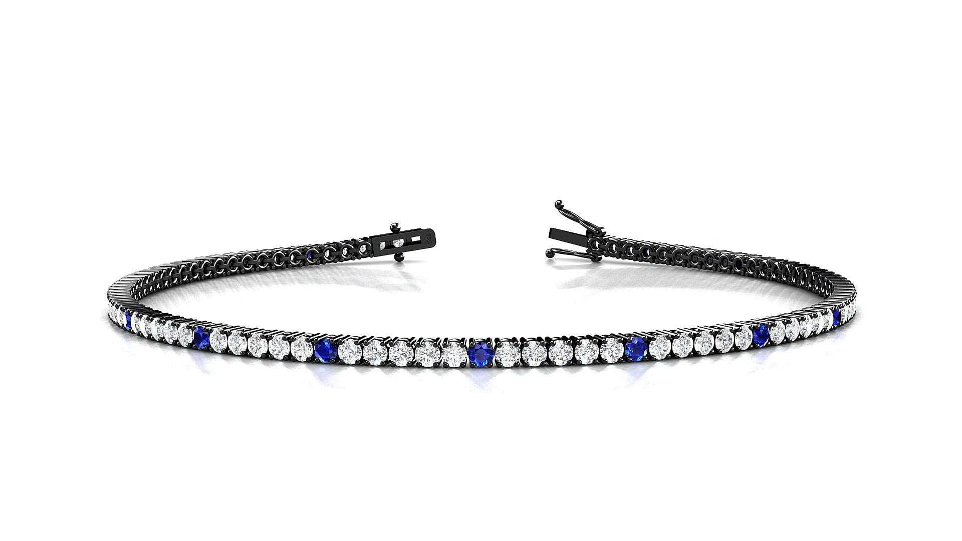 Capri 1-5 | 18k Black Gold 1.7 mm Round Natural Sapphire & Diamond 19 cm Tennis Bracelet