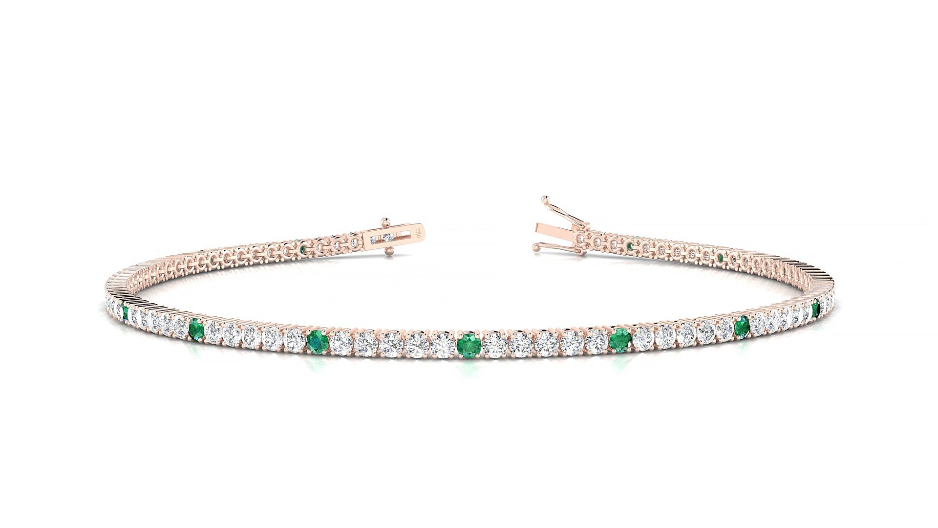 Capri 1-5 | 18k Rose Gold 1.7 mm Round Natural Emerald & Diamond 15 cm Tennis Bracelet