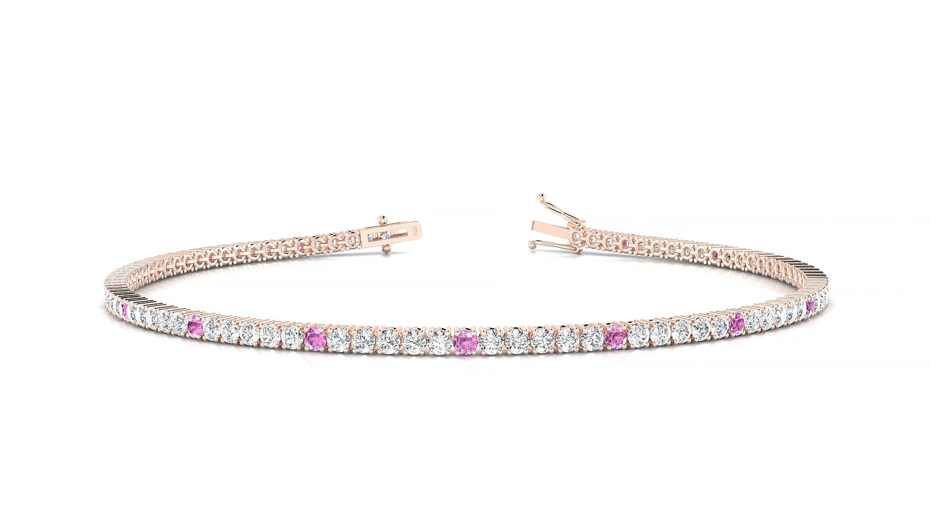 Capri 1-5 | 18k Rose Gold 1.7 mm Round Natural Pink Sapphire & Diamond 15 cm Tennis Bracelet
