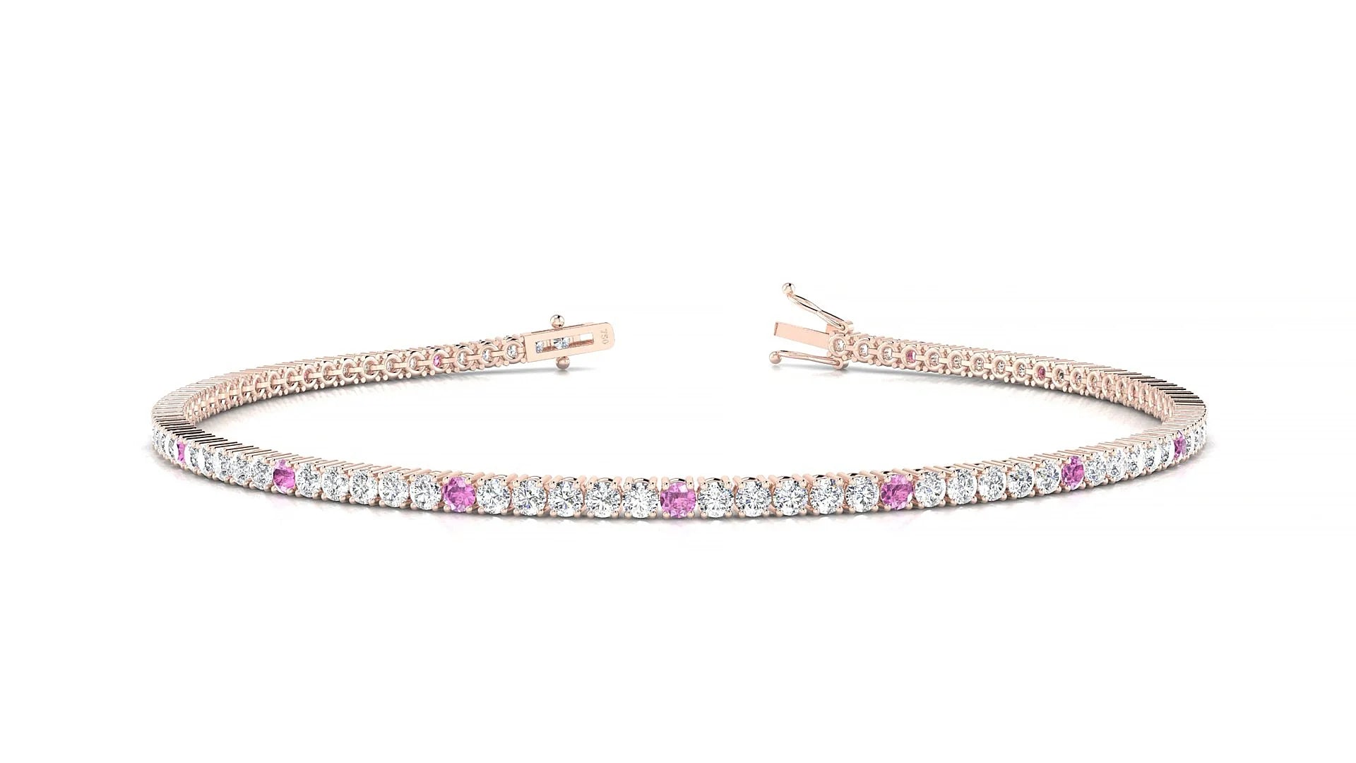 Capri 1-5 | 18k Rose Gold 1.7 mm Round Natural Pink Sapphire & Diamond Tennis Bracelet