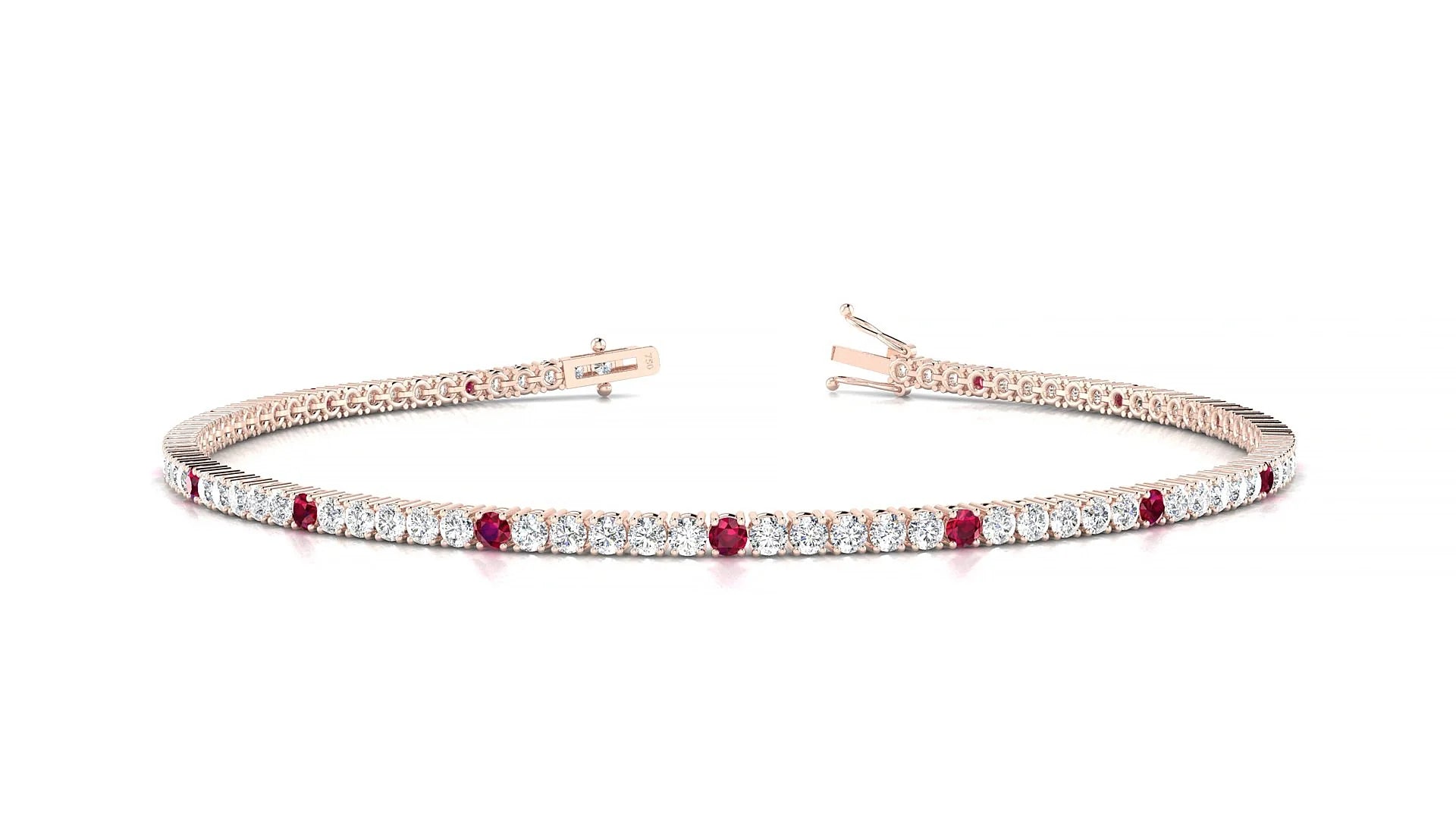 Capri 1-5 | 18k Rose Gold 1.7 mm Round Natural Ruby & Diamond Tennis Bracelet