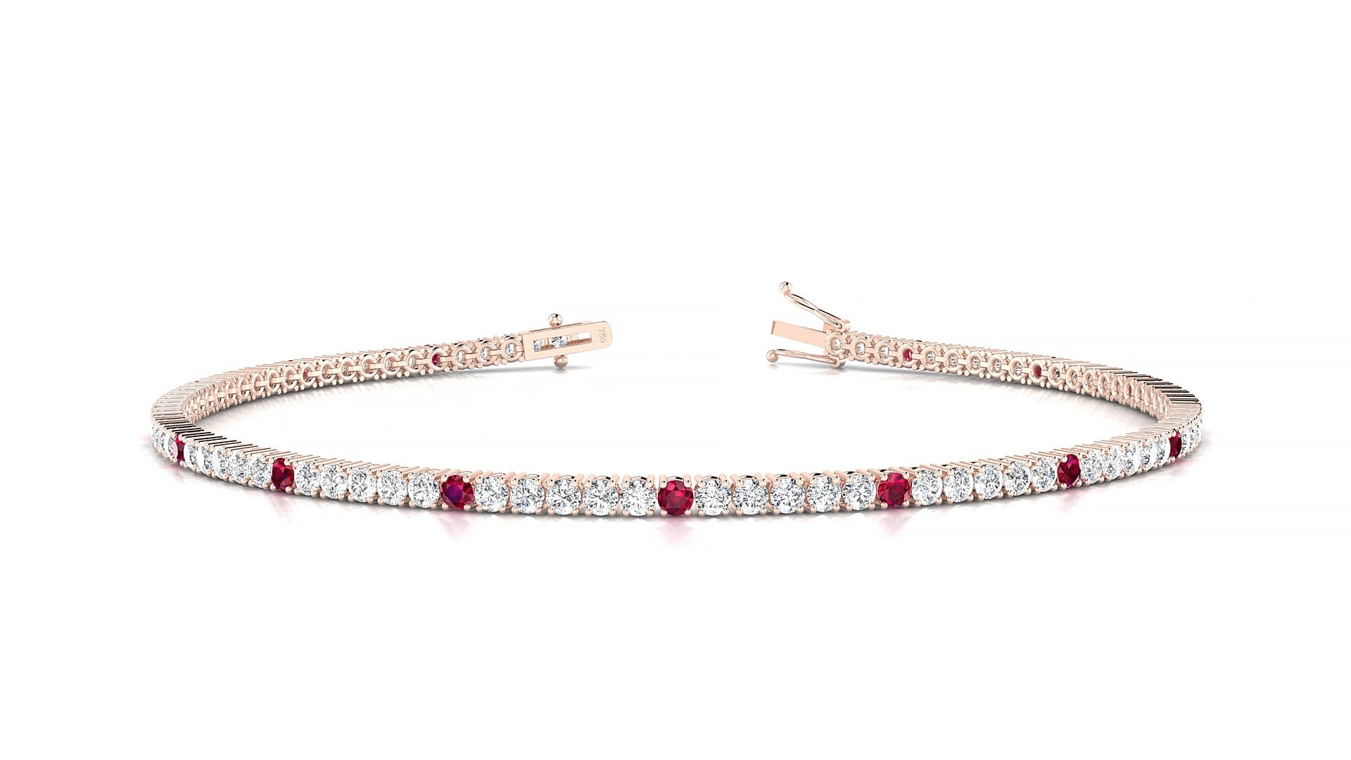 Capri 1-5 | 18k Rose Gold 1.7 mm Round Natural Ruby & Diamond 18 cm Tennis Bracelet