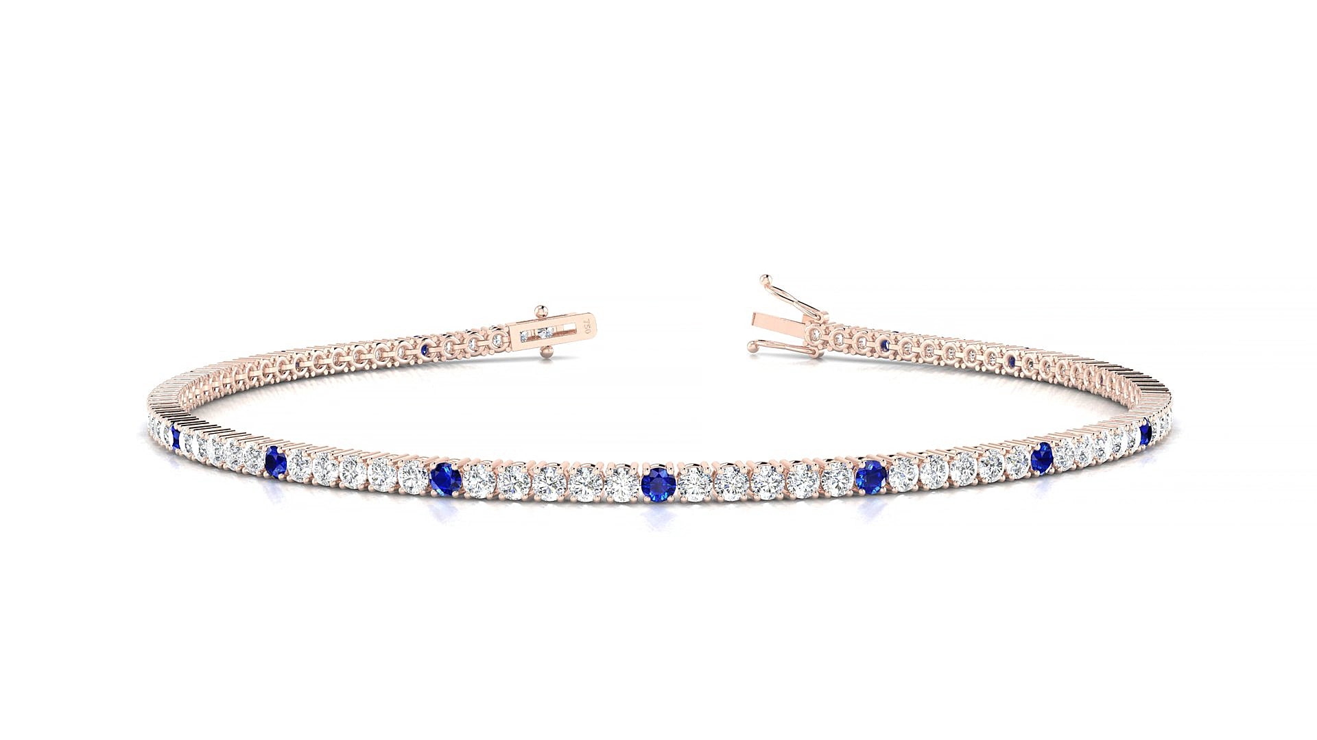 Capri 1-5 | 18k Rose Gold 1.7 mm Round Natural Sapphire & Diamond 15 cm Tennis Bracelet