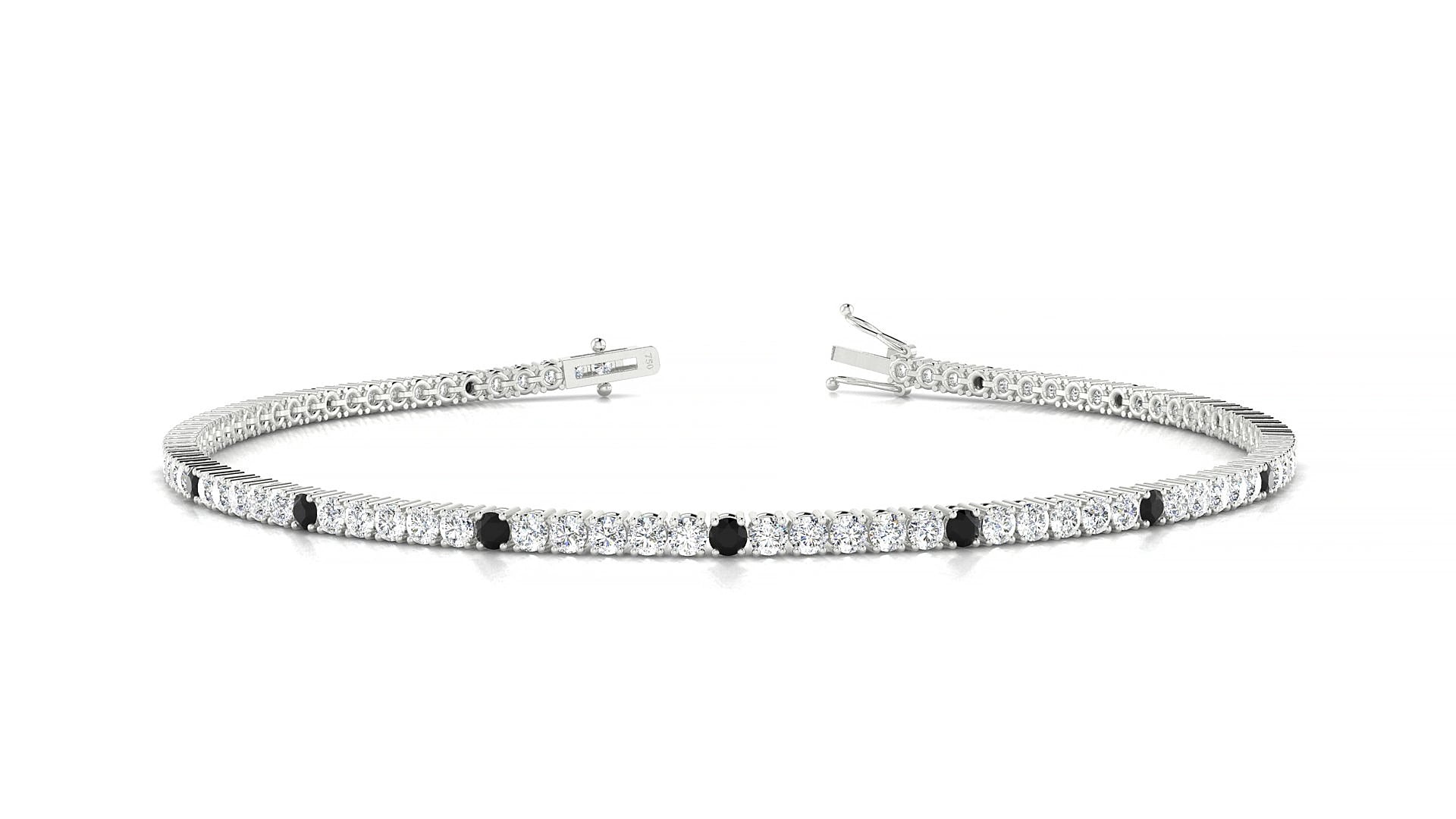 Capri 1-5 | 18k White Gold 1.7 mm Round Natural Black Diamond & Diamond 19 cm Tennis Bracelet