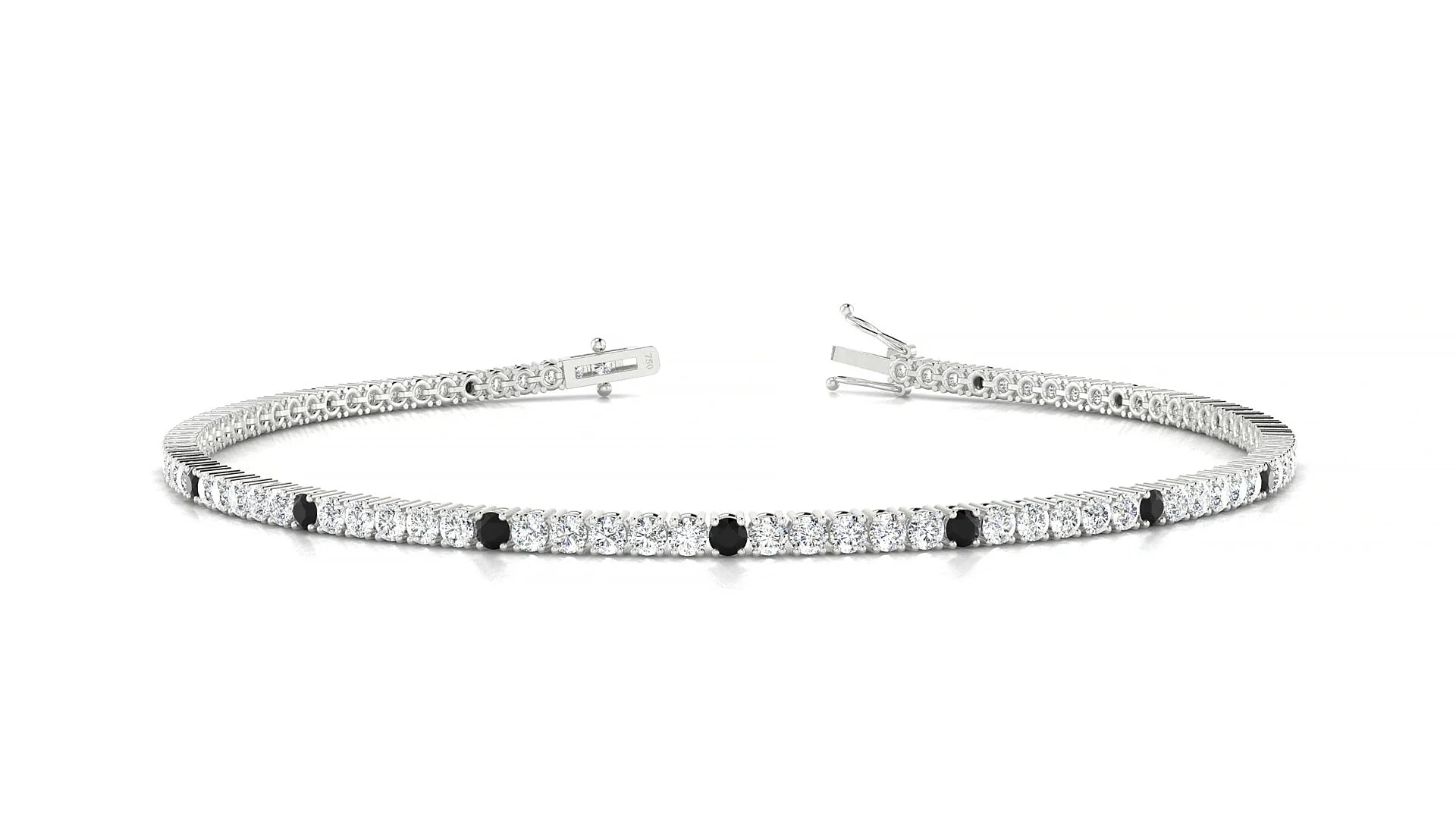 Capri 1-5 | 18k White Gold 1.7 mm Round Natural Black Diamond & Diamond Tennis Bracelet