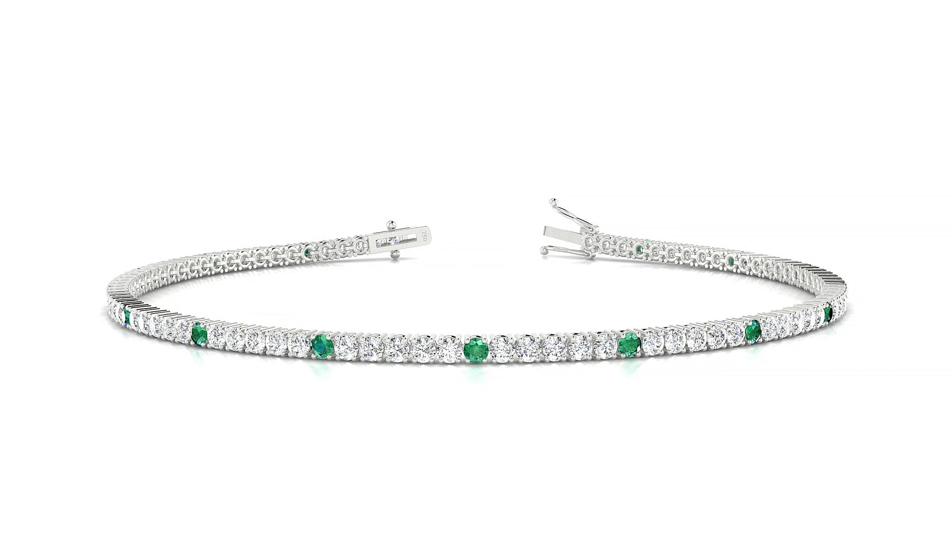 Capri 1-5 | 18k White Gold 1.7 mm Round Natural Emerald & Diamond 18 cm Tennis Bracelet