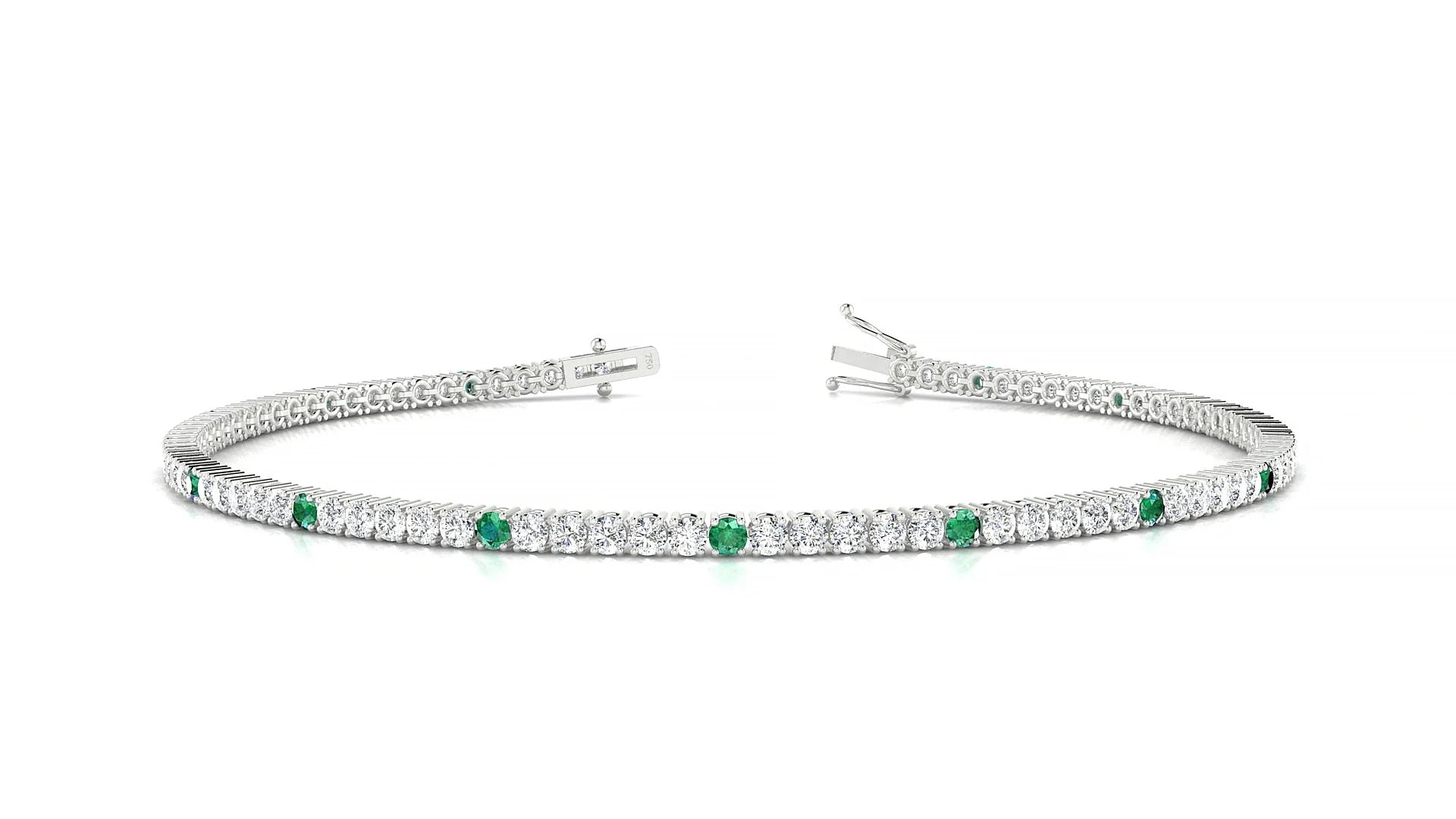 Capri 1-5 | 18k White Gold 1.7 mm Round Natural Emerald & Diamond Tennis Bracelet