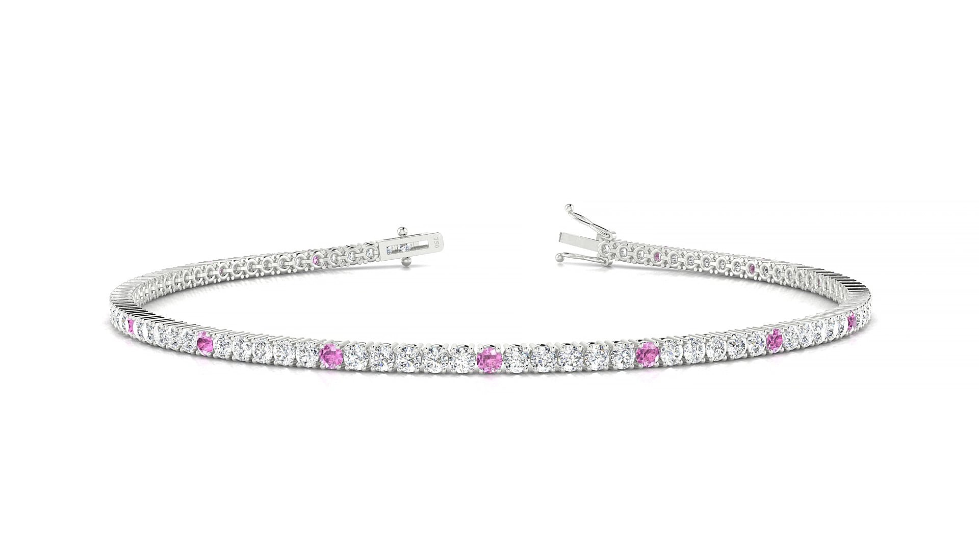 Capri 1-5 | 18k White Gold 1.7 mm Round Natural Pink Sapphire & Diamond 15 cm Tennis Bracelet