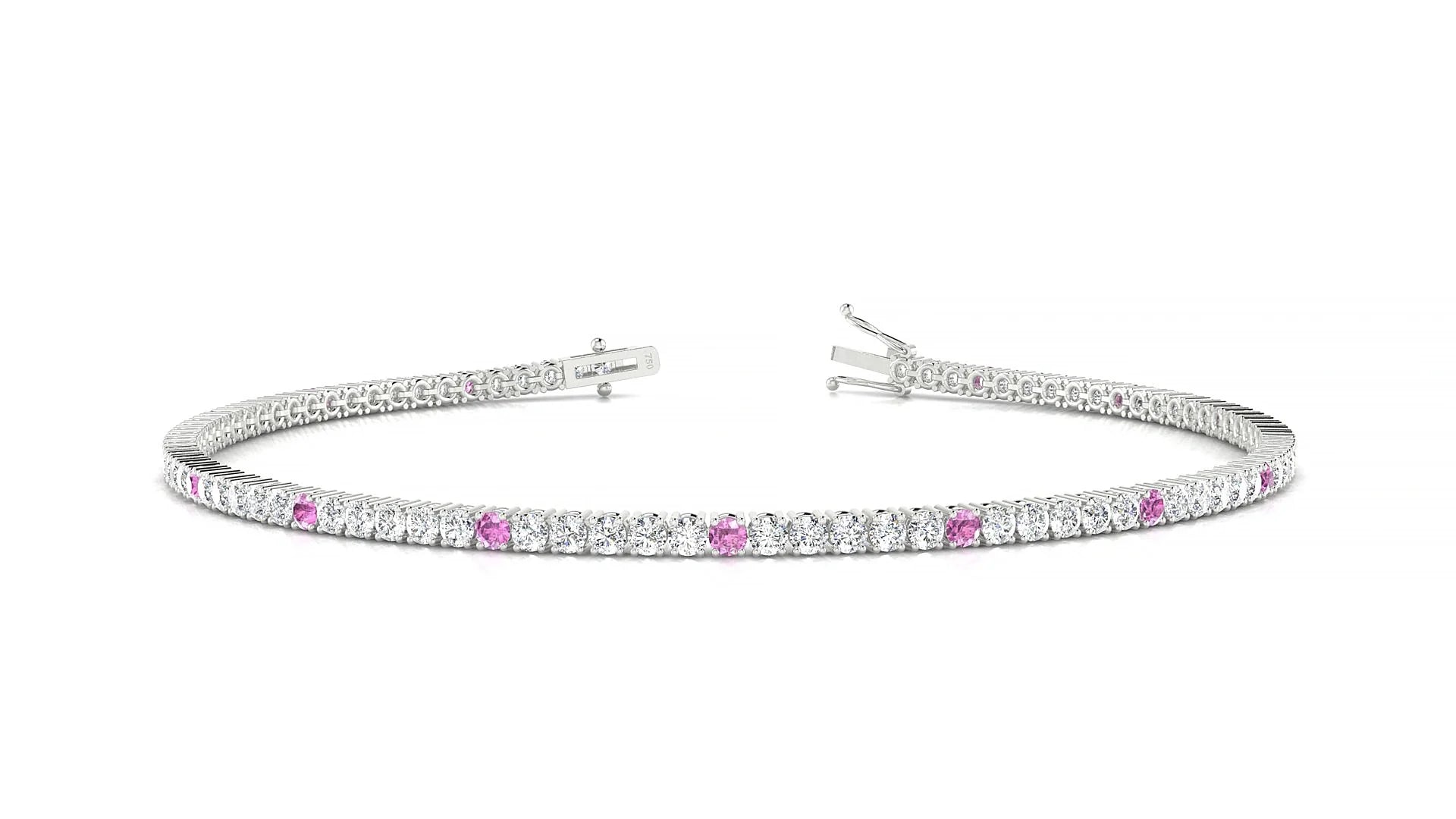 Capri 1-5 | 18k White Gold 1.7 mm Round Natural Pink Sapphire & Diamond Tennis Bracelet